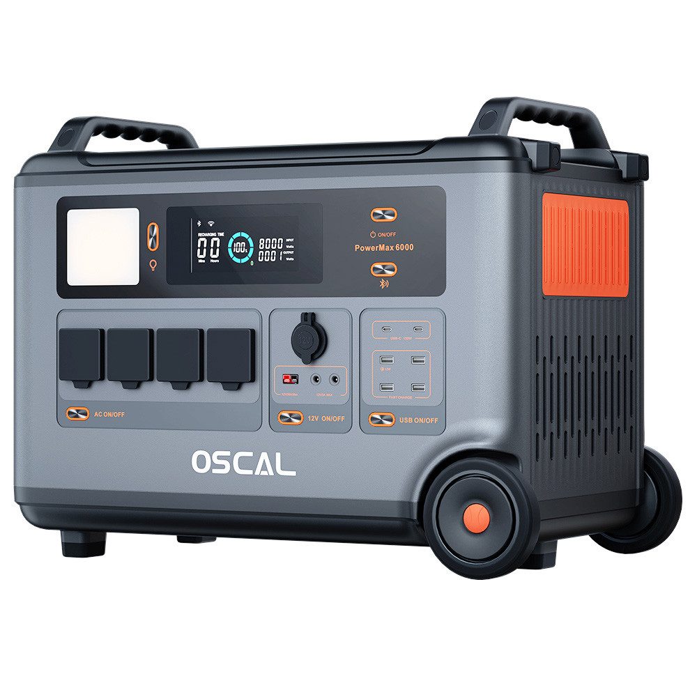 OSCAL Stromerzeuger Blackview PowerMax 6000W LiFePO4-Batterie von 3.600Wh bis 57.600Wh, 14 Ausgänge, 3500+ Life Circle, Smart APP Steuerung, 5 LED Lichtmodi