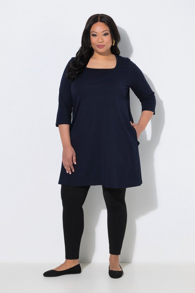 Ulla Popken Longshirt Longshirt A-Linie Carré-Ausschnitt 3/4-Arm