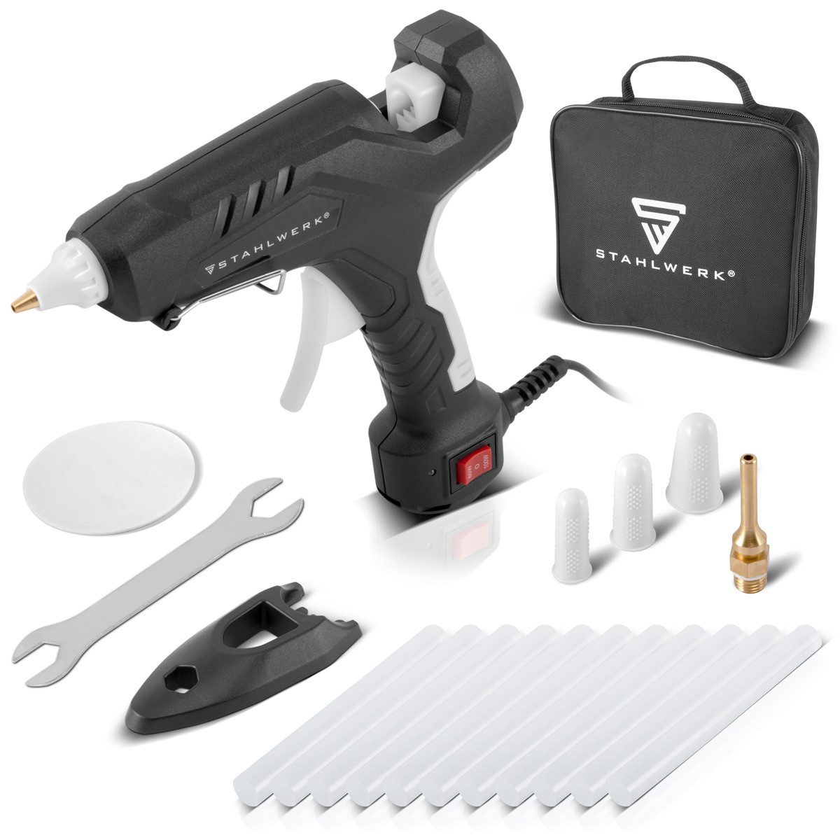 STAHLWERK Heißklebepistole HKP-100DT ST Profi-Klebepistole 100 Watt 11 mm, (Set, 7 St., Vollausstattung), elektronisch geregeltes Heizelement.