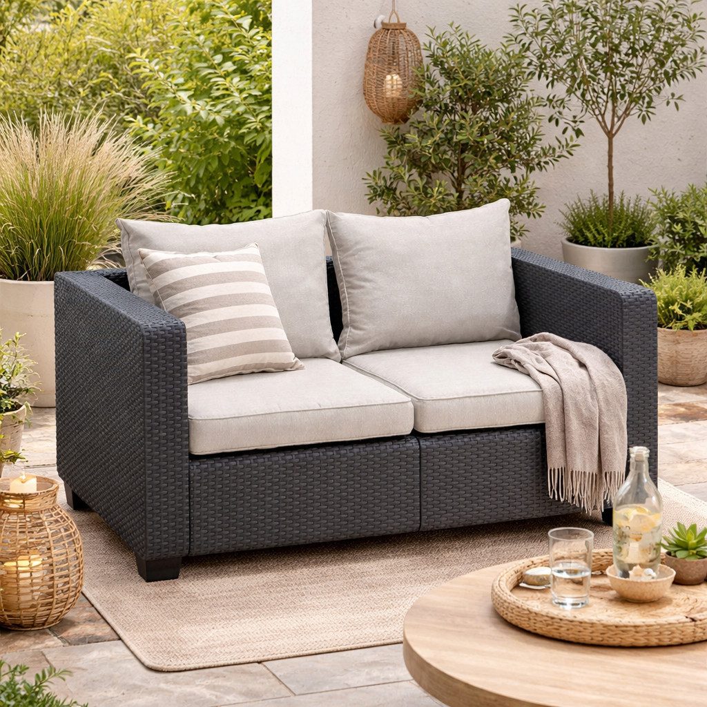 Allibert Loungesofa Salta 2-Sitzer in Rattanoptik inkl. Kissen – wetterfest