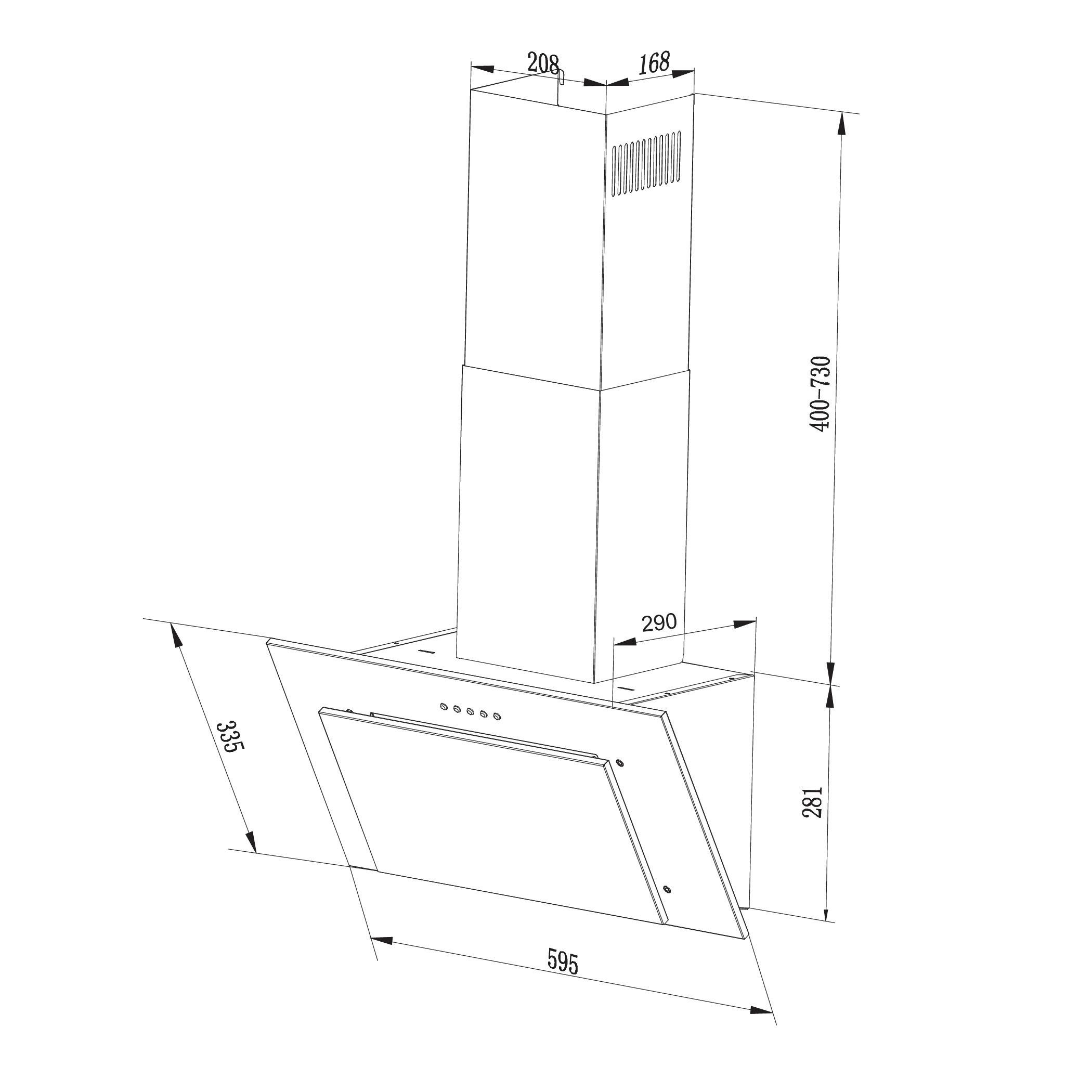 RESPEKTA Kopffreihaube CH 33060 CH 33060, 60 cm, 3 Leistungsstufen, LED-Beleuchtung, Ab- und Umluftfähig
