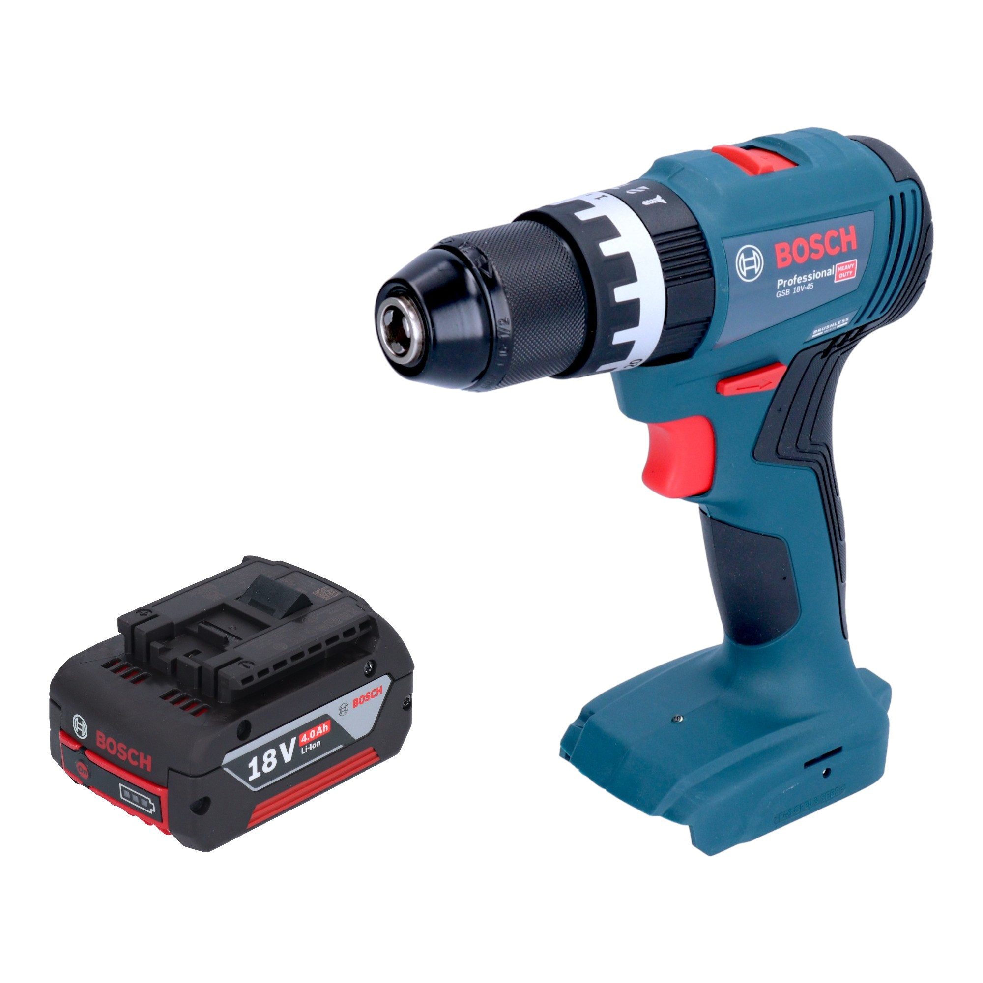 Bosch Professional Schlagbohrmaschine GSB 18V-45 18 V 45 Nm Brushless + 1x Akku 4,0 Ah - ohne Ladegerät