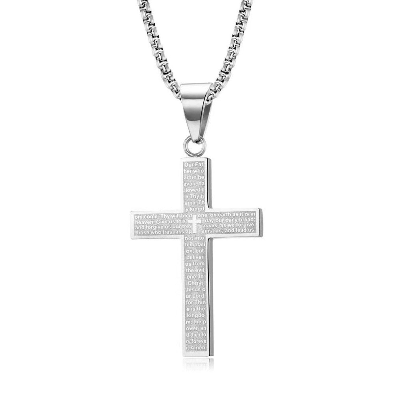KARMA Edelstahlkette Halskette mit Kreuz Silber günstig online kaufen