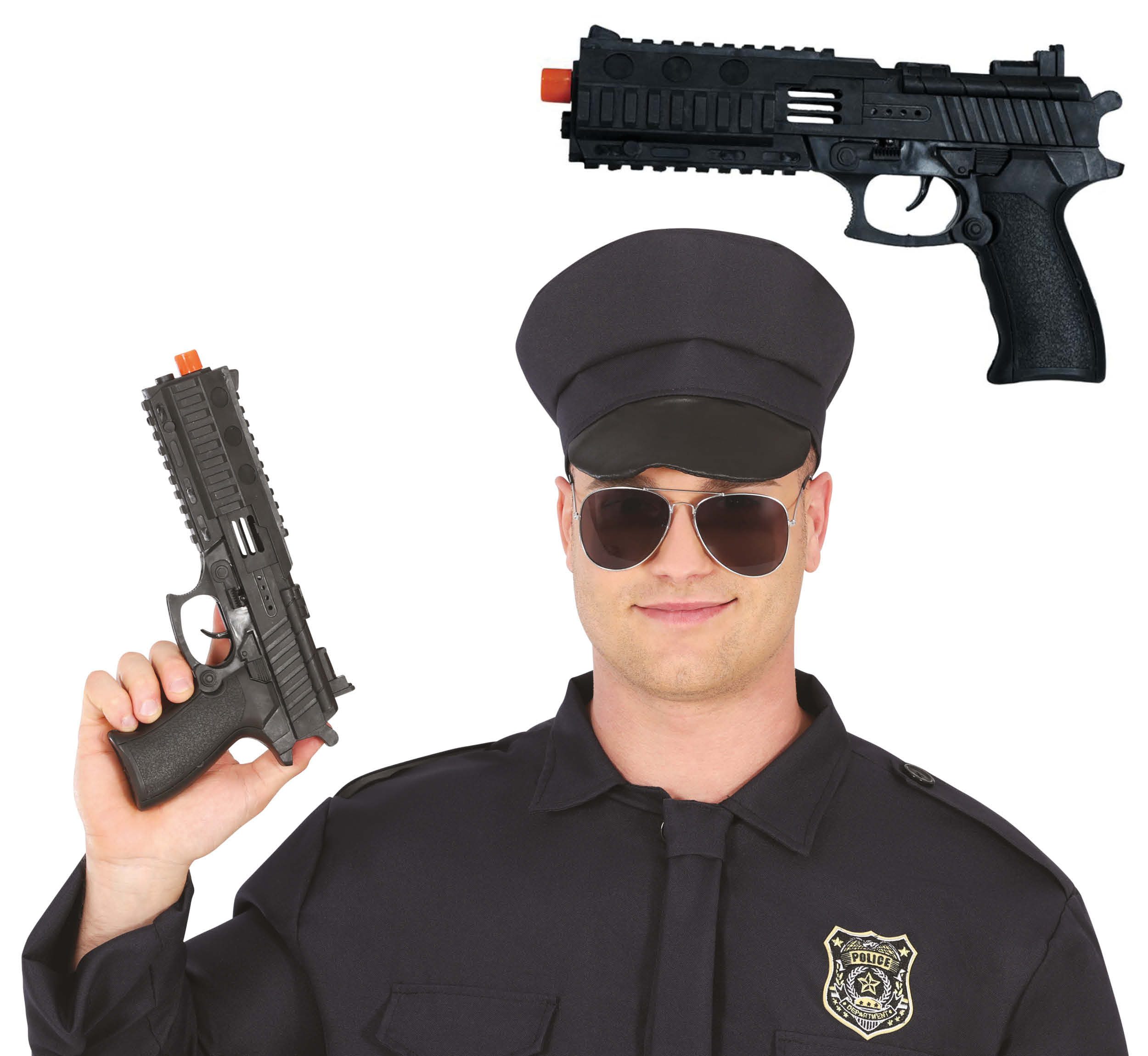 Fiestas Guirca Kostüm, Polizei Militaer Pistole Spielzeug Waffen Realistisch Schwarz 28cm Kar