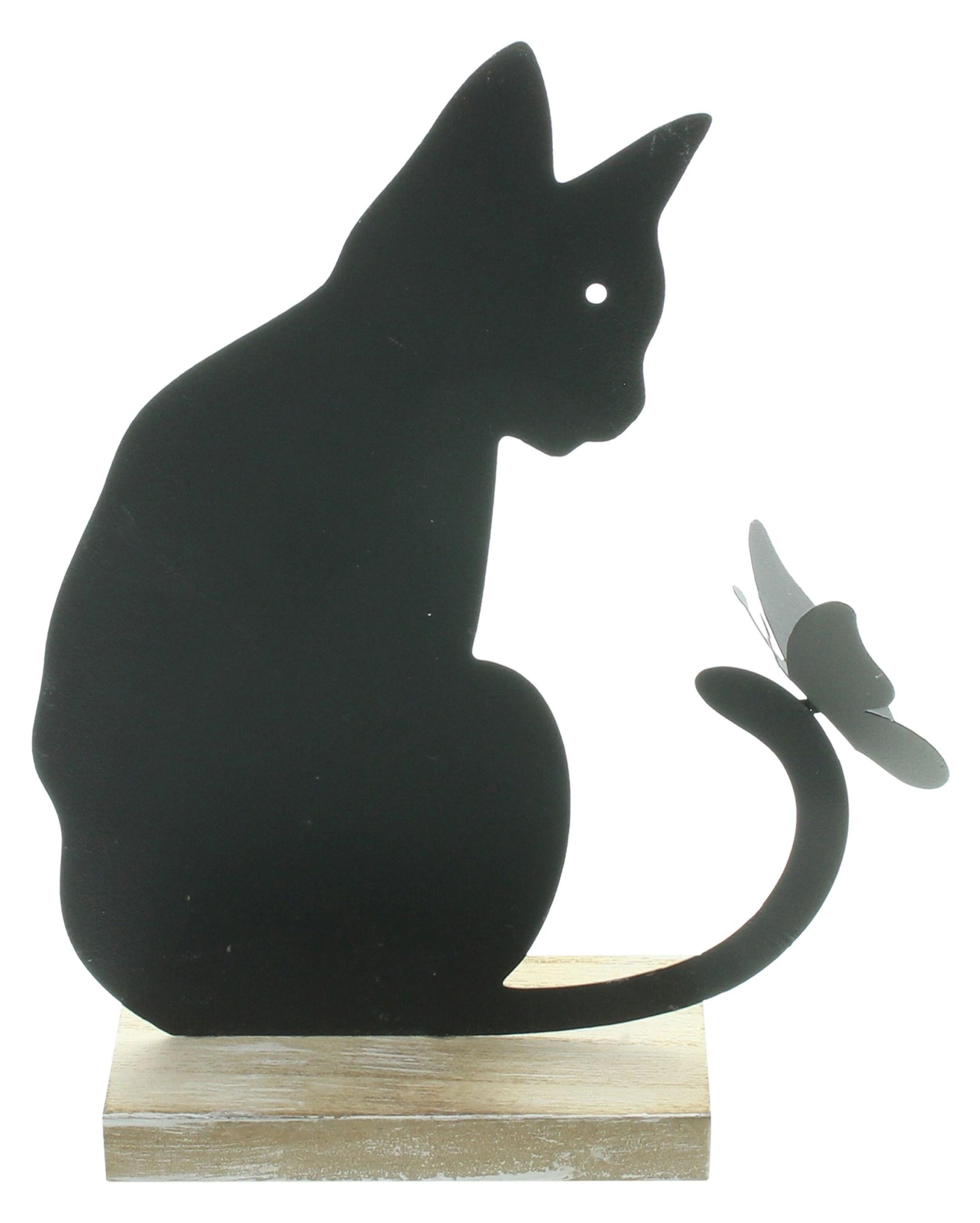 Dekofigur Dekofigur Katze mit Schmetterling Metall 21cm – Metalldeko