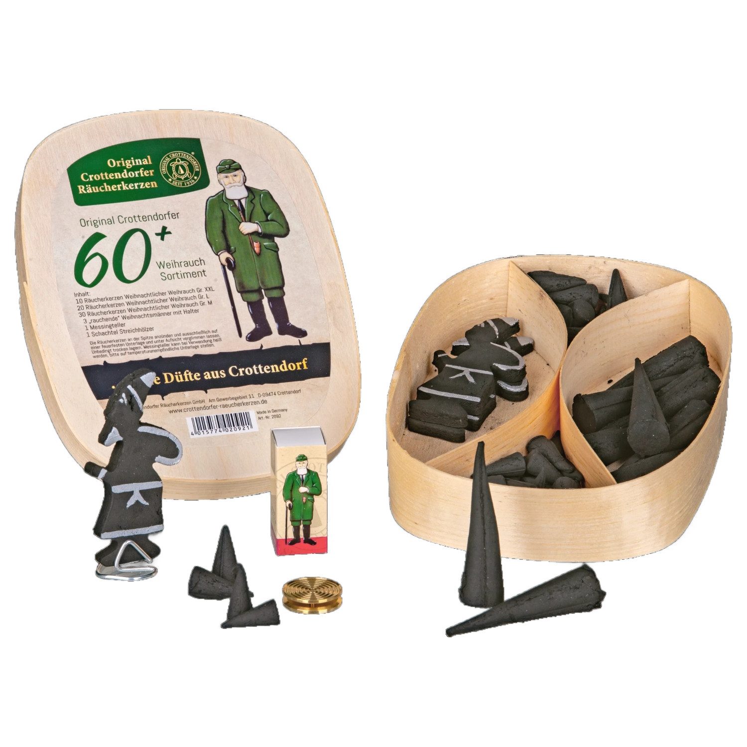 Crottendorfer Ароматические конусы Räucherkerzen Geschenkset Spanschachtel 60+ (1 x Spanschachtel mit verschiedenen Räucherkerzen), 100% Made in Germany