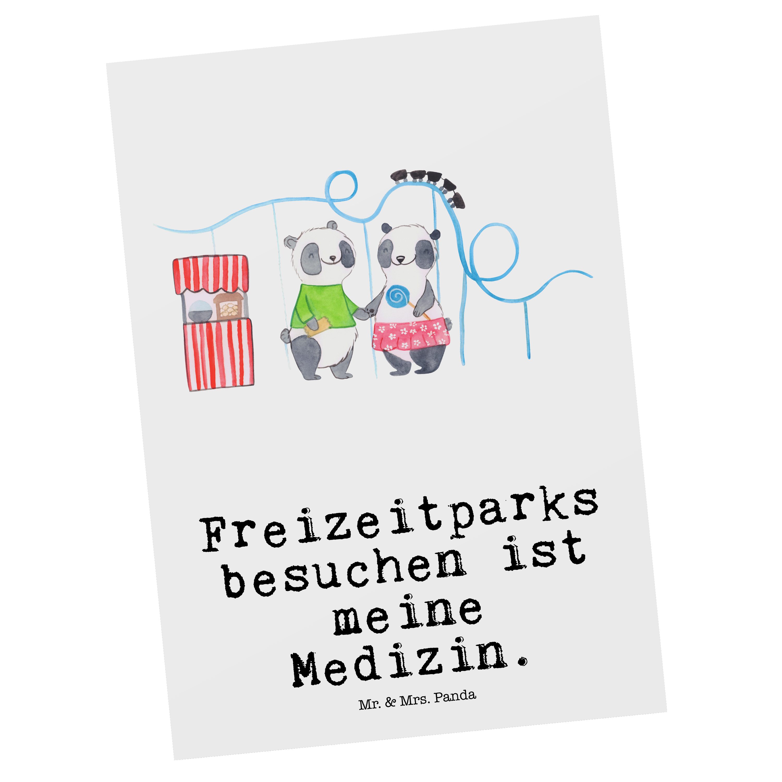Mr. & Mrs. Panda Postkarte Pandas Freizeitpark besuchen Medizin - Weiß - Geschenk, Geburtstagska
