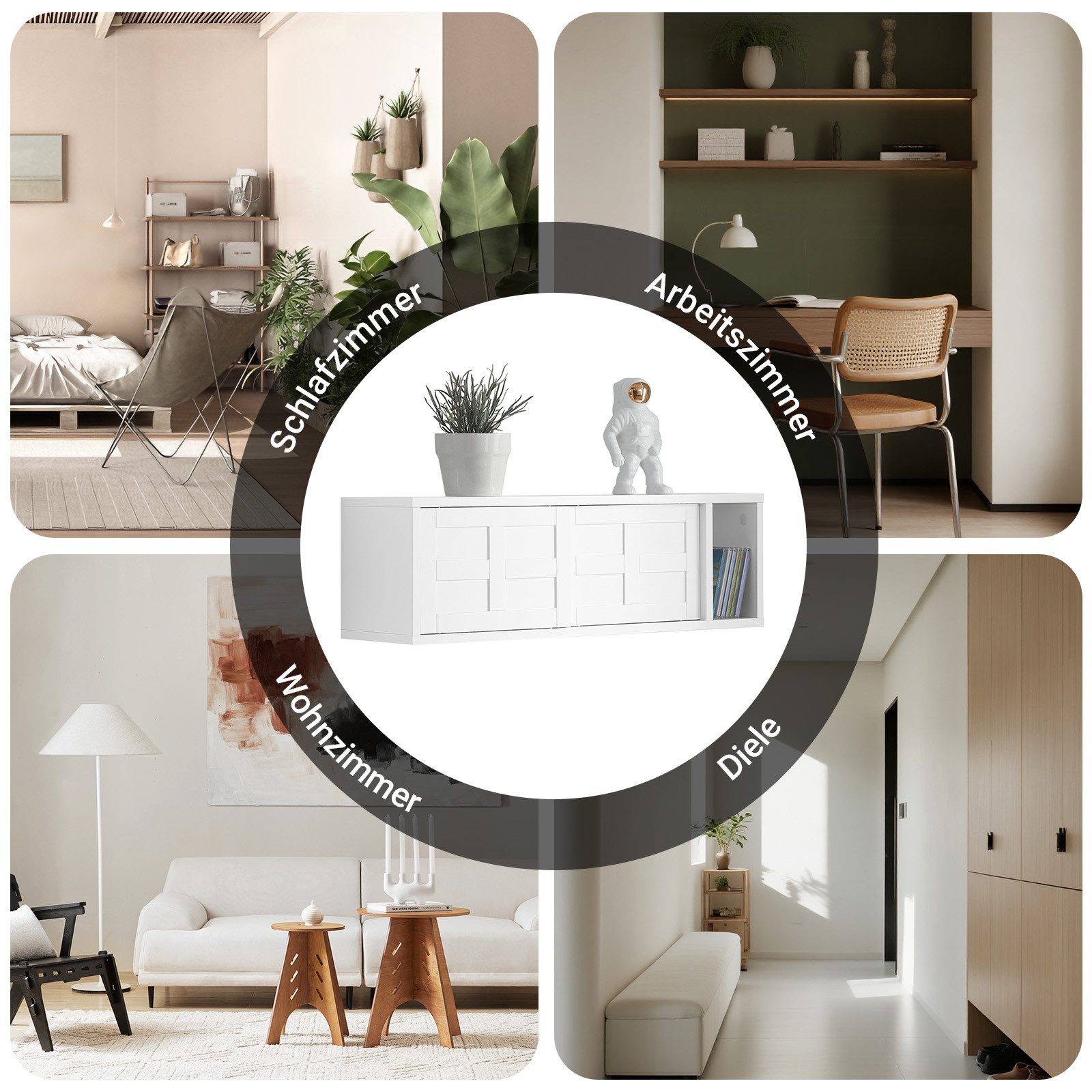 SoBuy Wandgarderobe FHK18, Wandboard Länge 75 cm, Flur, mit Schiebetüren und Fach Flurgarderobe Wandregal Hängeregal Garderobe – Bild 5 von 5