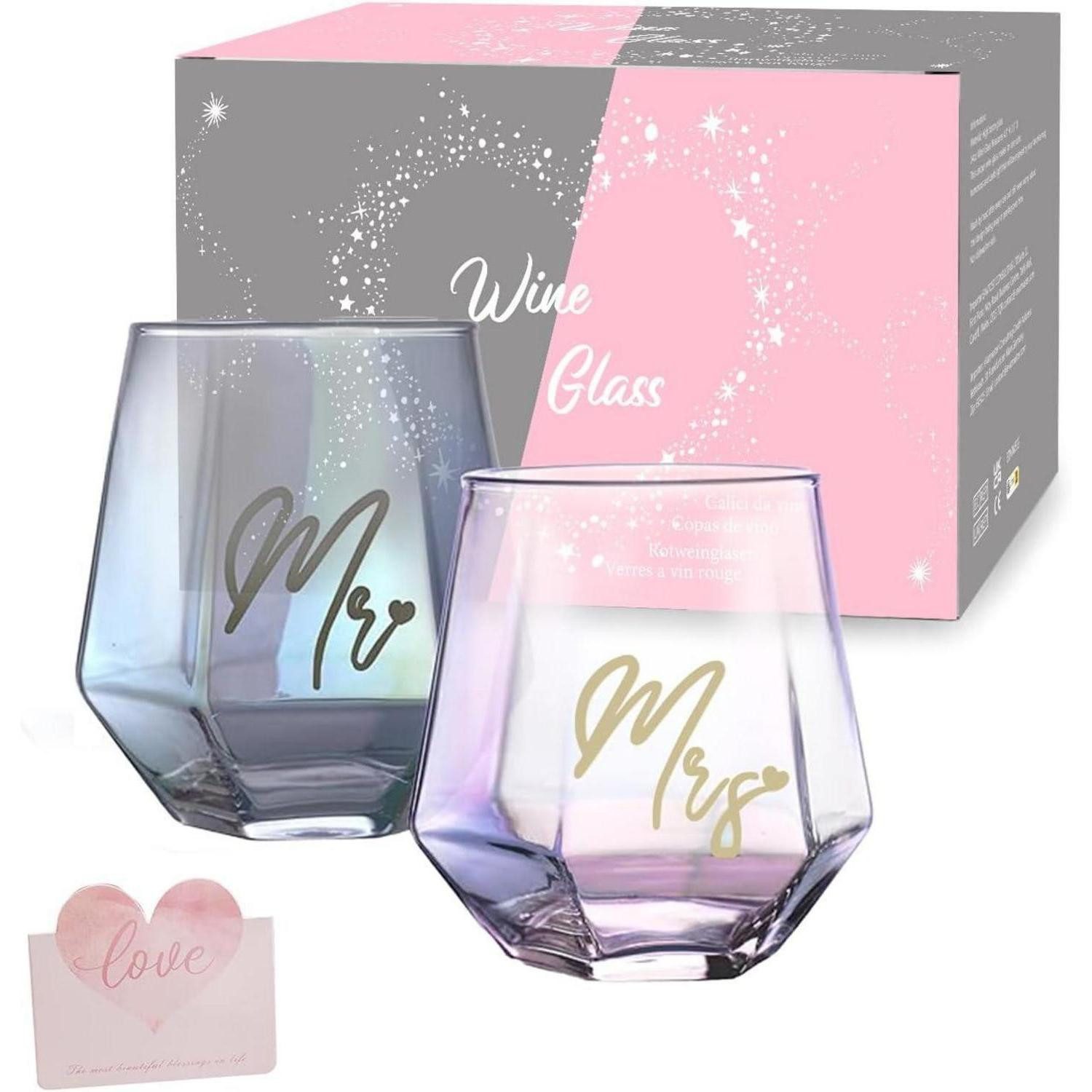 BigNoseDeer Gläser-Set Mr and Mrs Weinglas Set Hochzeit Geschenke Jahrestag Braut Bräutigam