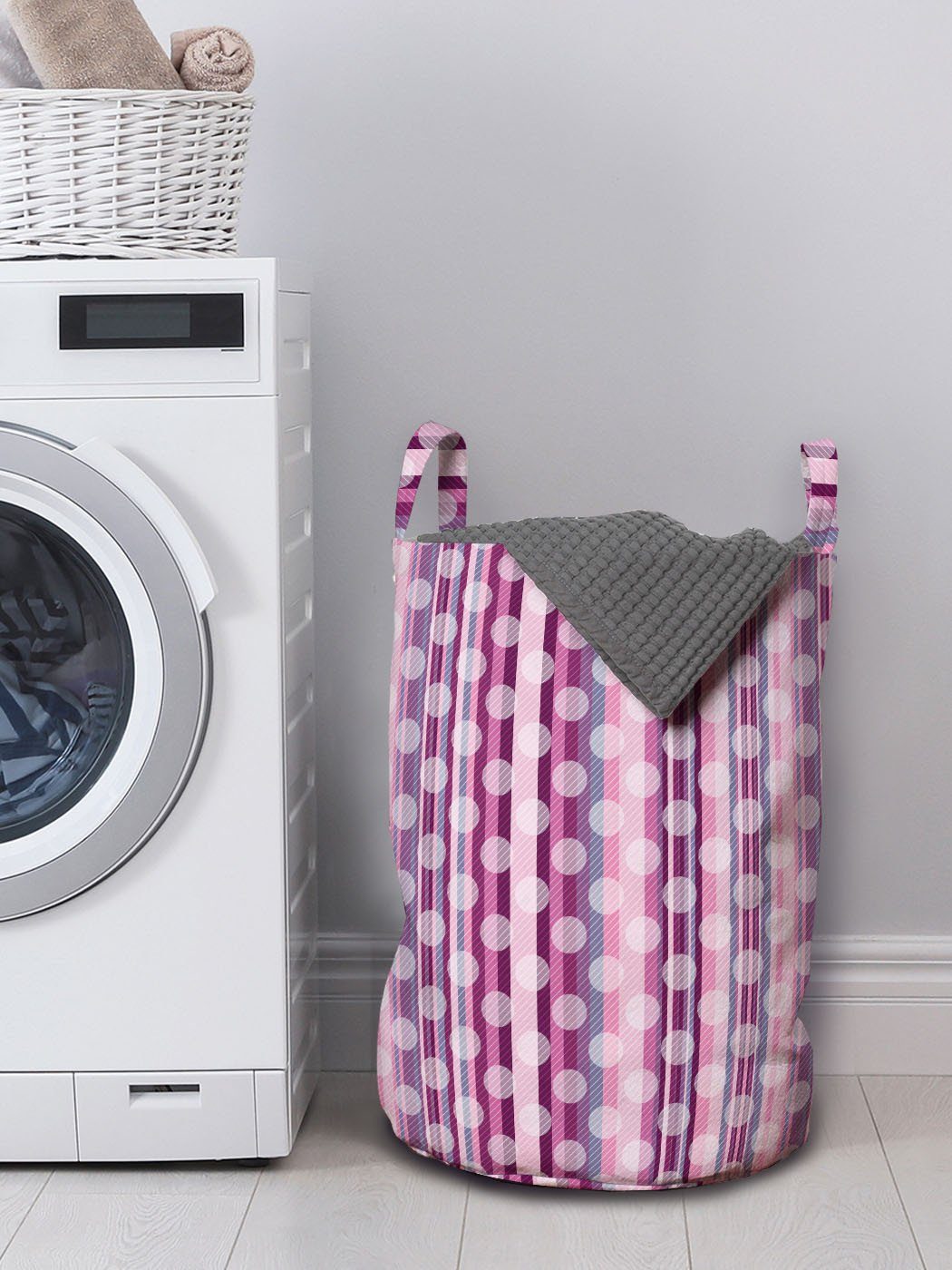 Retro Stripes Griffen Style für mit Waschsalons, Wäschekorb Tupfen Abakuhaus Kordelzugverschluss Wäschesäckchen