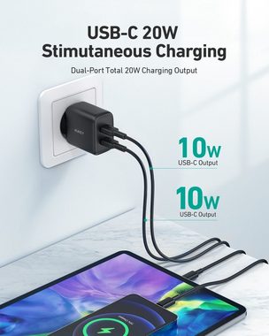 AUKEY USB-C Ladegerät Netzteil Adapter Schnelllade-Gerät (20W, Fast Charge, Power Delivery, 2 Ports)
