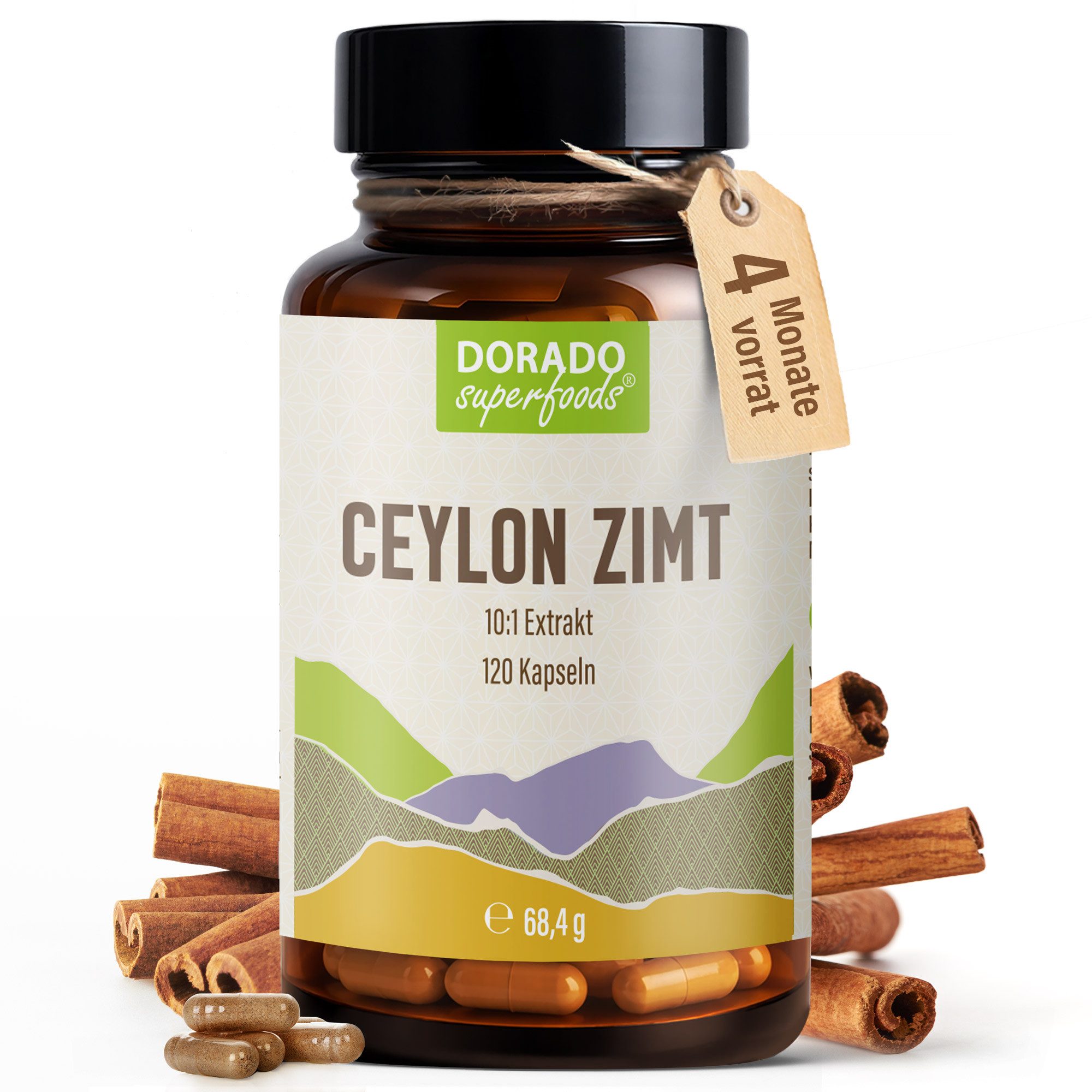 Dorado Superfoods Ceylon Zimt Kapseln – 470 mg Extrakt, 10 % Polyphenole – 120 Stück Kapseln, 120 St., 68.4 g