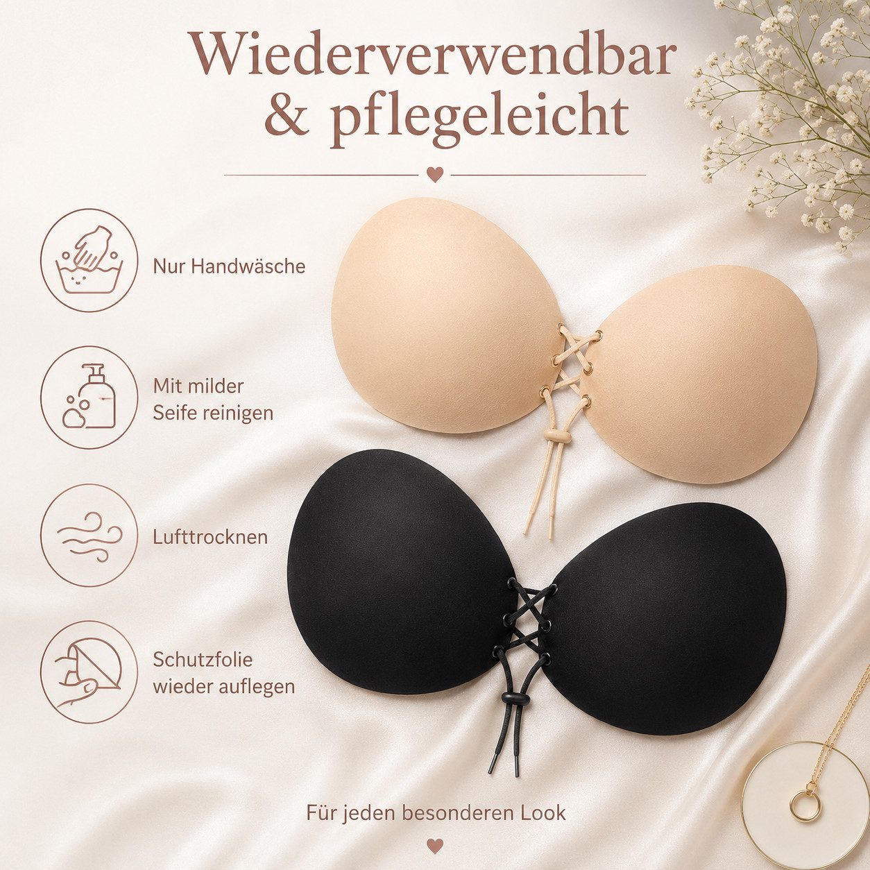Diyarts Set: Push-up-BH (Hochwertiger Wiederverwendbarer, 2-tlg., Unsichtbarer Klebe BH) mit Verstellbarem Kordelzug und Hautfreundlichem Design – Bild 4 von 5