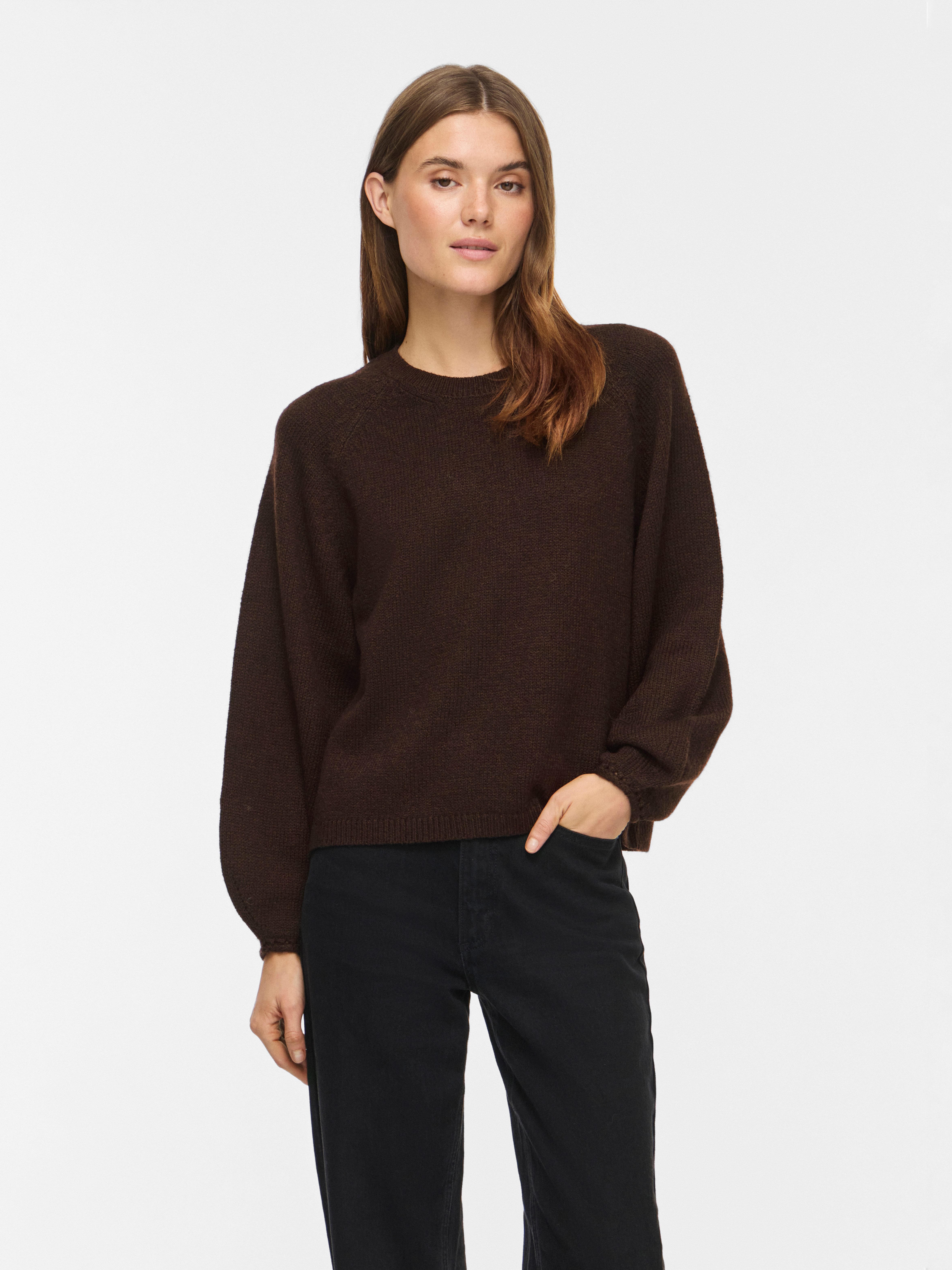 Vila Strickpullover VISAPNA O-NECK L/S KNIT TOP/PB/1 mit Rundhalsausschnitt, aus Strick, Regular Fit