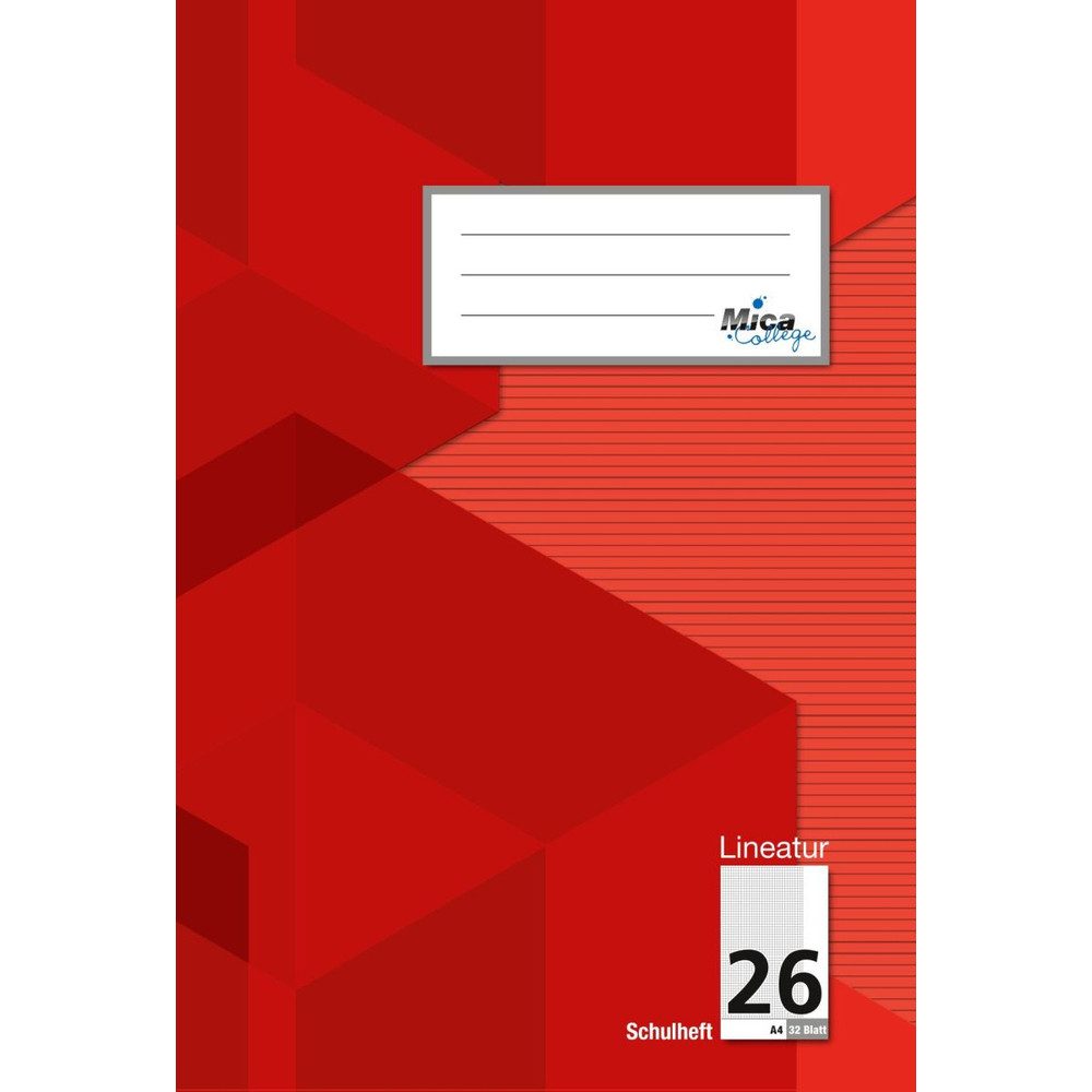 MICA Schulheft Doppelheft A4 - Lineatur 26 - kariert mit Rand - 32 Blatt
