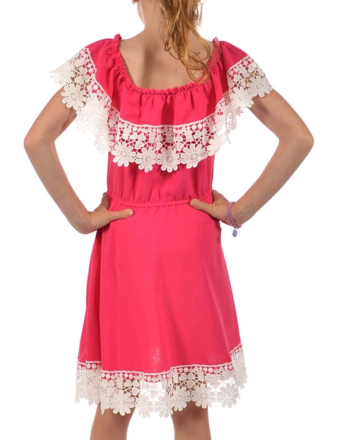 KMISSO Sommerkleid Mädchen Kleid bequem zu Schulterfrei tragen (1-tlg) Spitze mit Pink