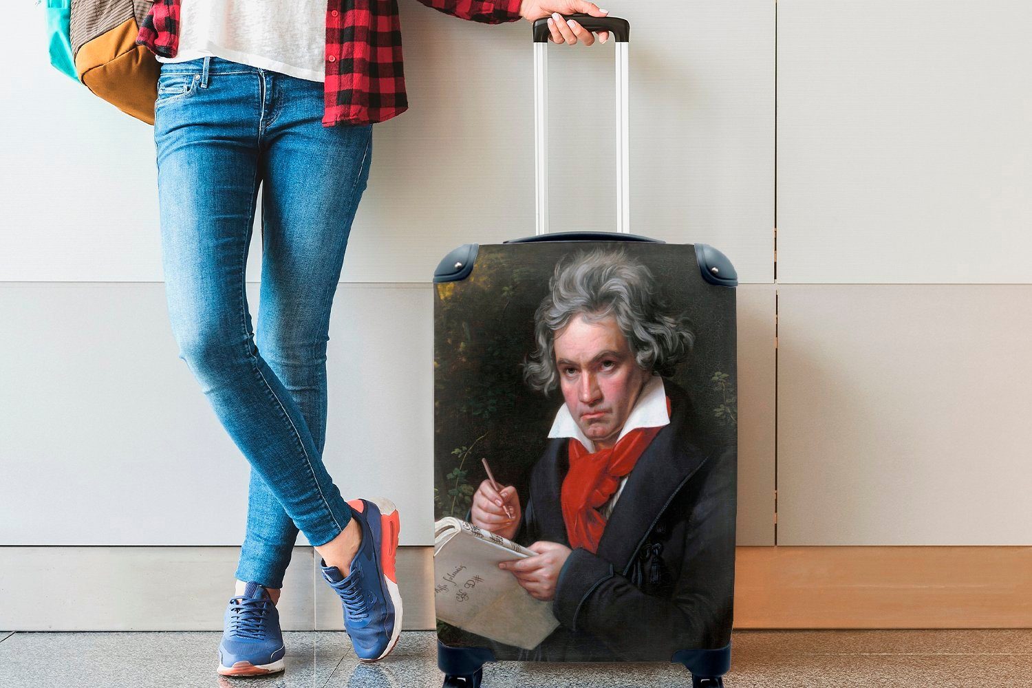 4 Handgepäckkoffer Porträt Reisetasche von Ferien, Beethoven rollen, Reisekoffer Handgepäck mit MuchoWow mit für Trolley, Rollen, Notenblatt,