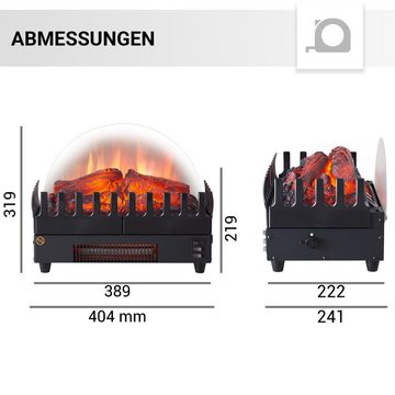 RICHEN Elektrokamin Atlas, Feuerstelle mit Heizung 2000W, Kamineinsatz aus Metall Mit Thermosthat, 3D-Flammeneffekt Schwarz