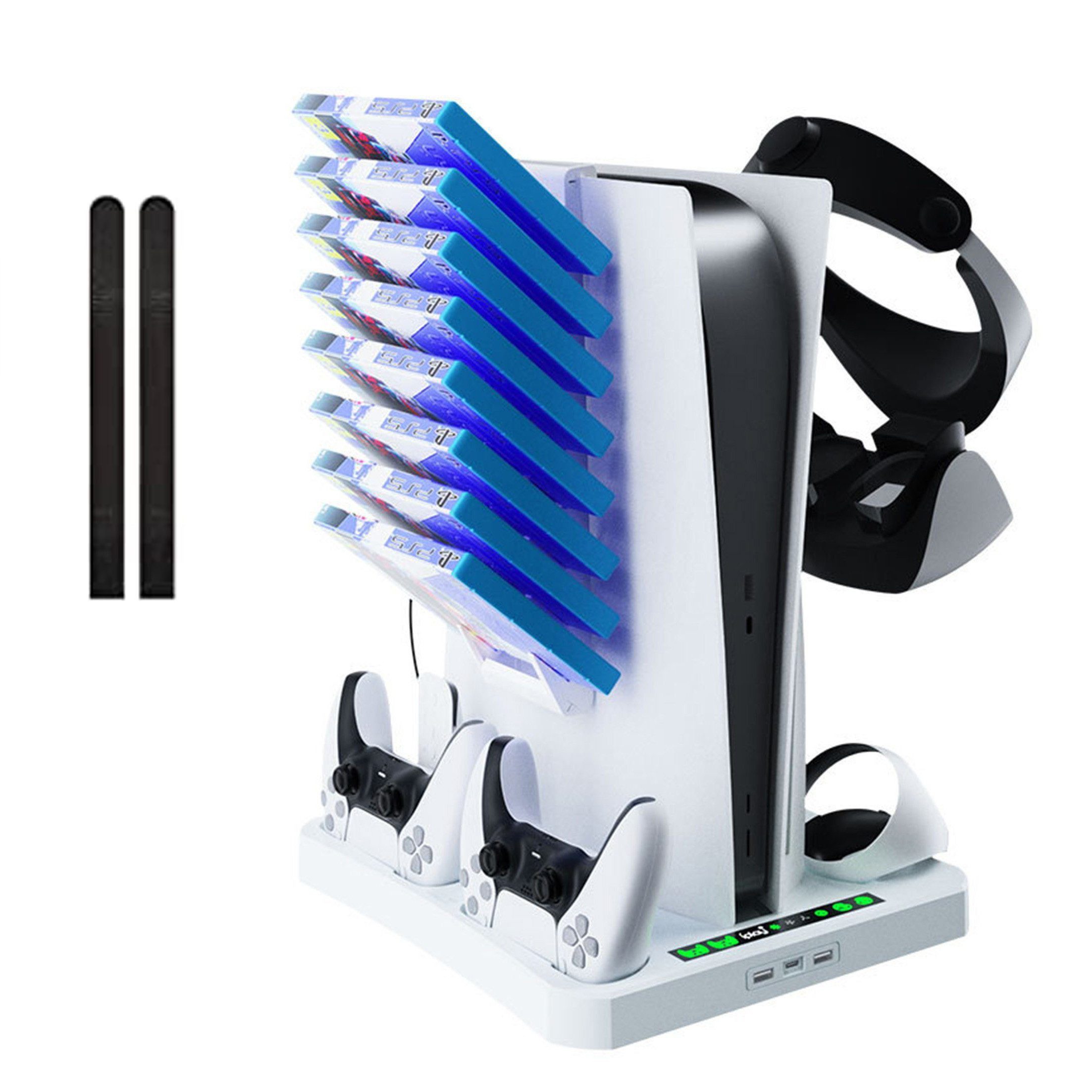 KINSI PS5 Ladestation mit Kühlung,Lade- & Aufbewahrungsständer für PSVR2 PlayStation 5-Controller (Controller-Ladestation,PS5 Zubehör)