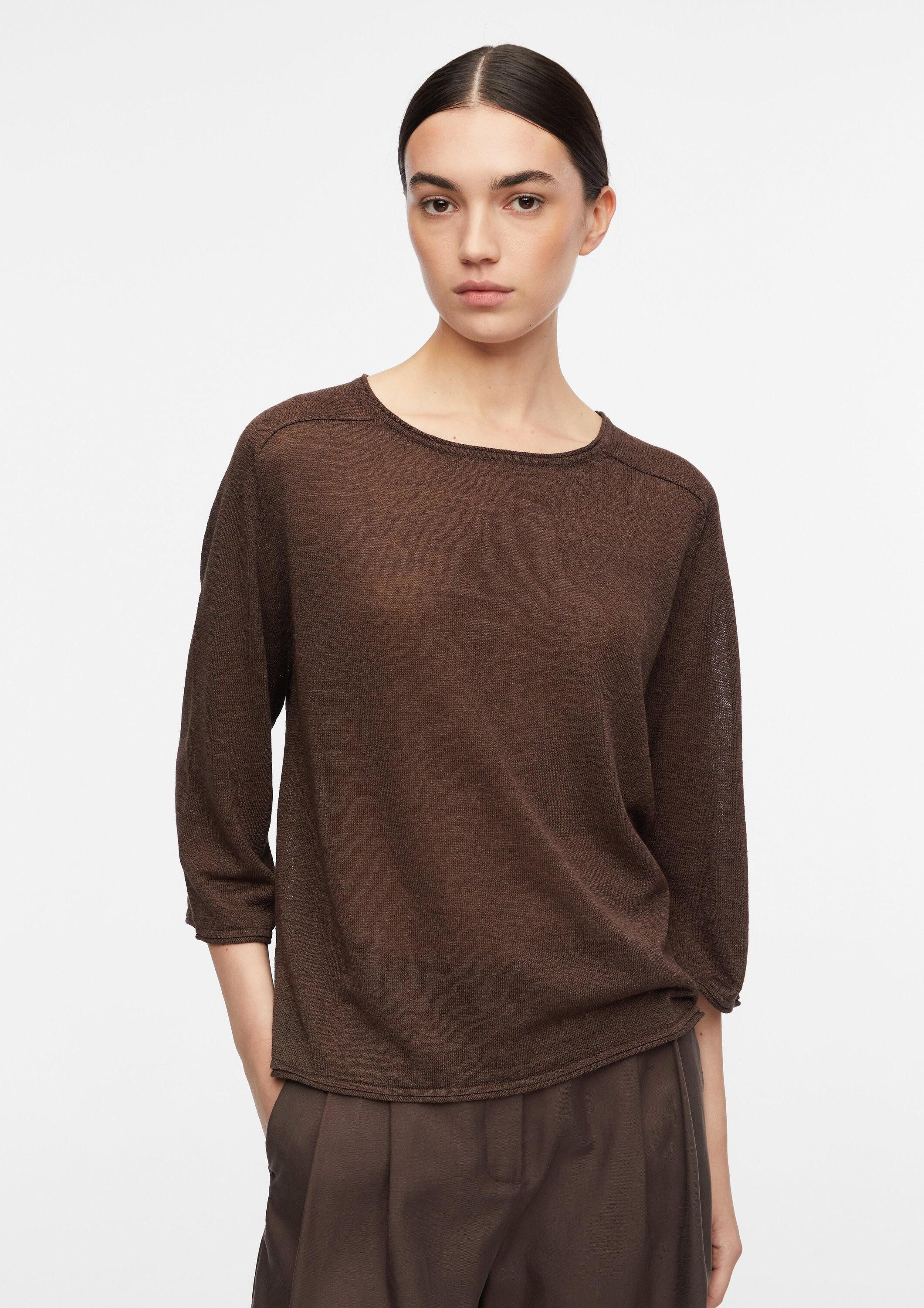 comma 3/4 Arm-Pullover Strickpullover Leichter Leinenmix-Pullover mit Rollsaum