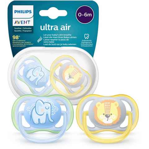 Philips AVENT Schnuller ultra air SCF085, Kiefergerecht, mit Transport- und Sterilisationsbox, 0 bis 6 Monate