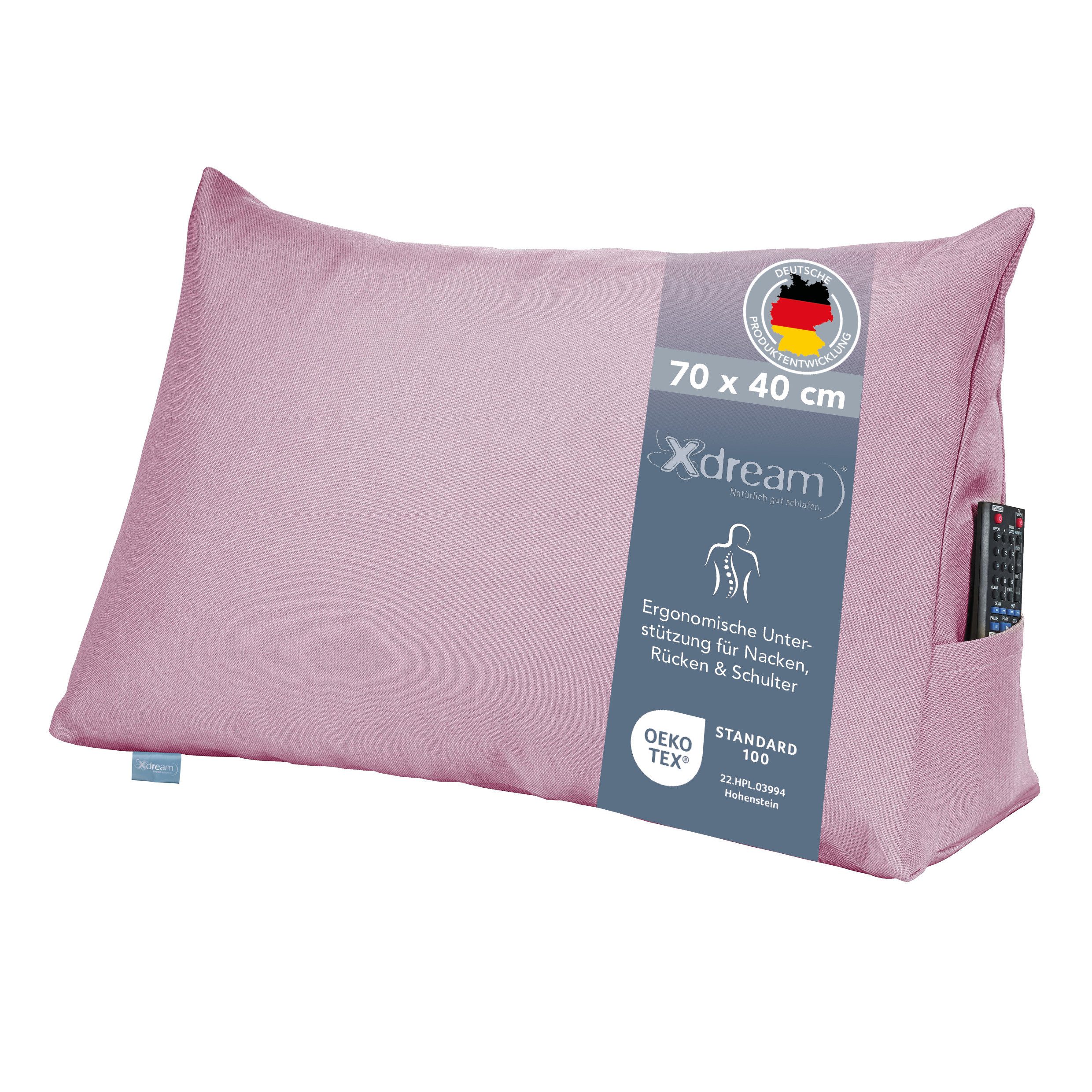 XDREAM Rückenkissen ergonomisches Keilkissen für Bett und Sofa, 1-tlg., als Kopfkissen oder Venenkissen verwendbar, mit praktischem Seitenfach