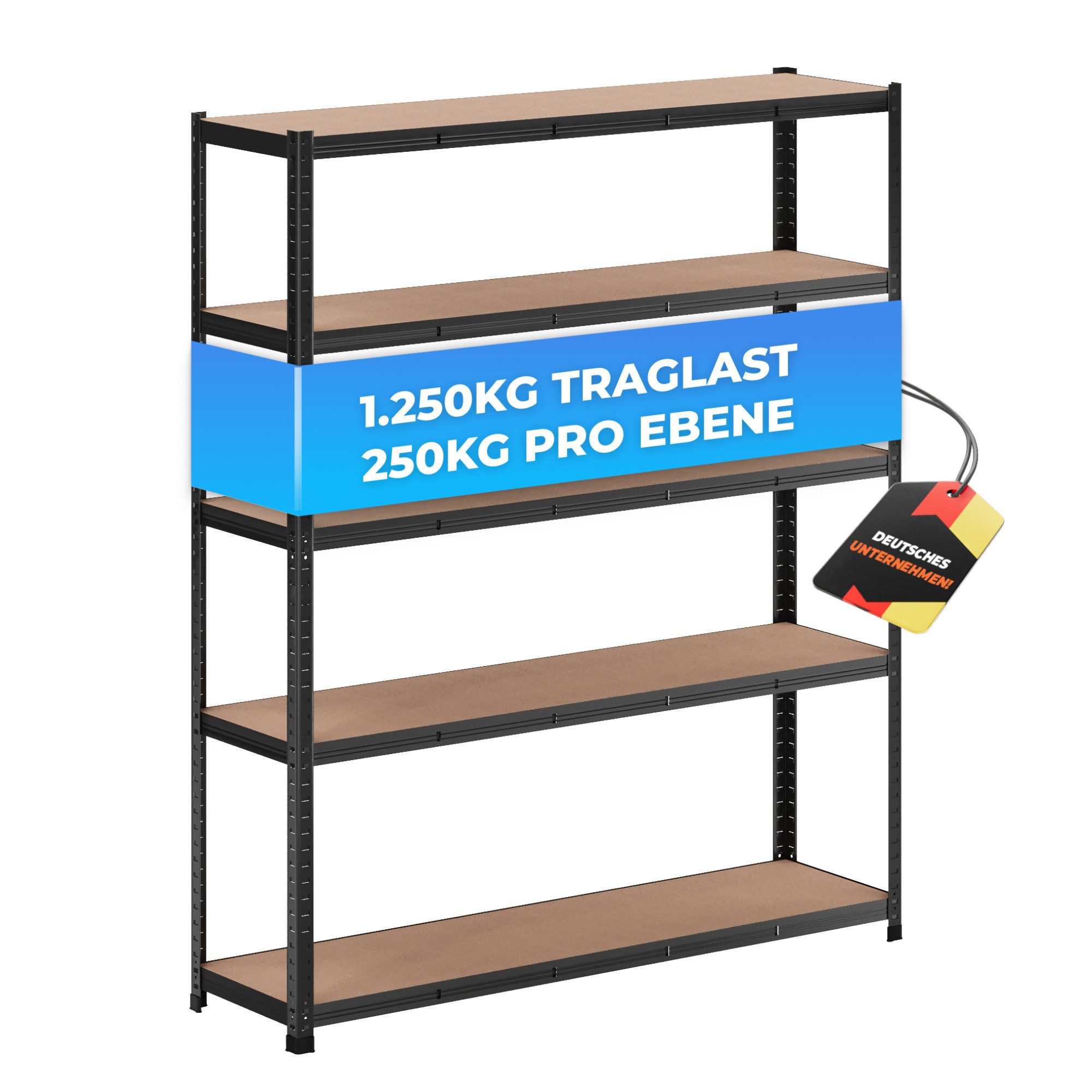 ALL Schwerlastregal Premium Qualität, 180x180x60cm 1250kg Traglast ideal für Lager & Keller