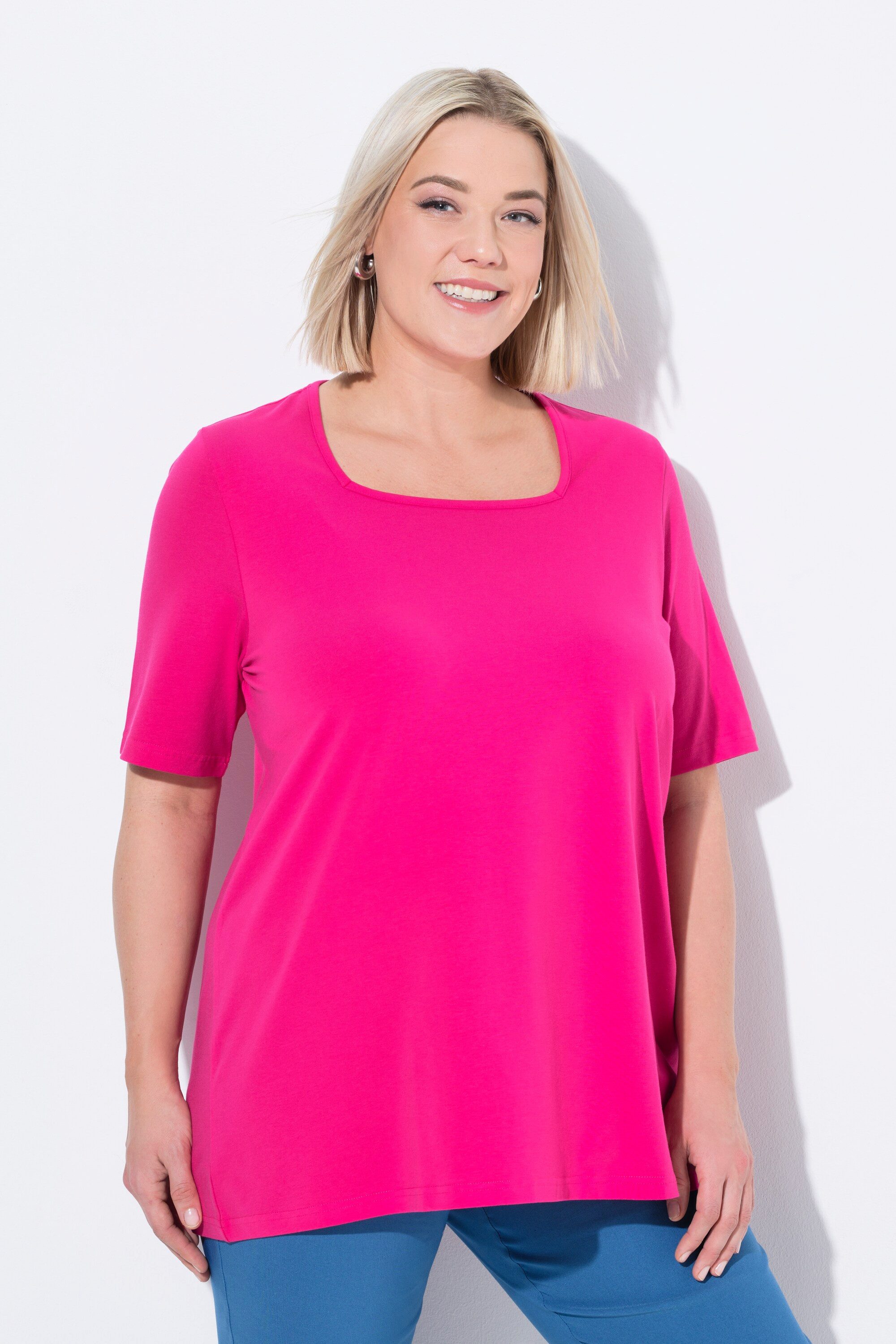 Ulla Popken T-Shirt T-Shirt A-Linie Carré-Ausschnitt günstig online kaufen