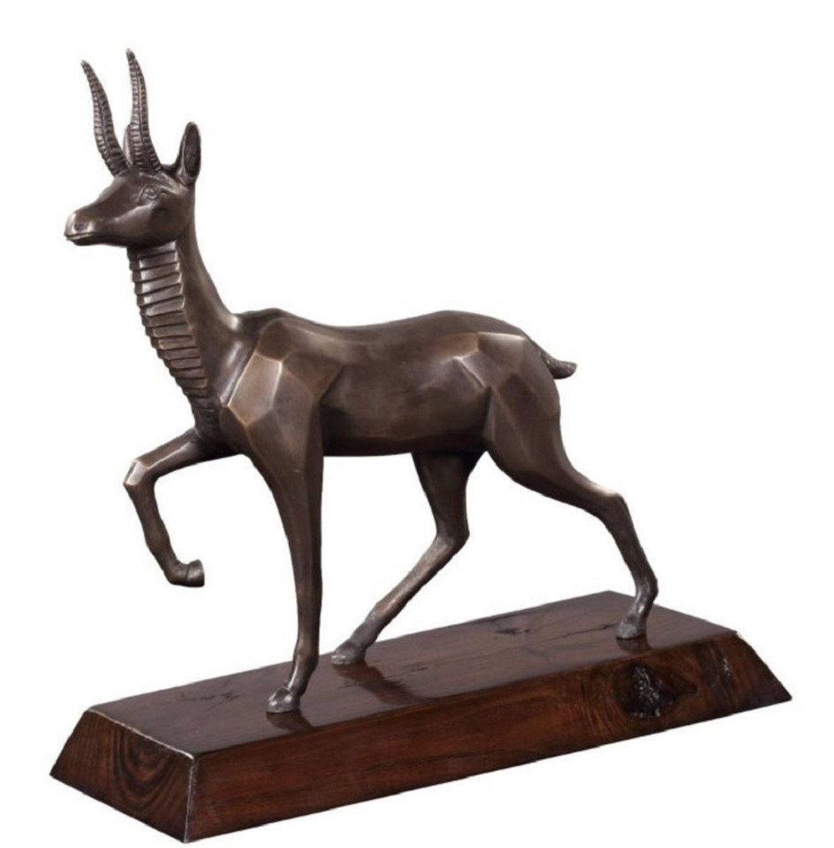 Casa Padrino Dekofigur Luxus Bronzefigur Antilope Bronze / Dunkelbraun 35 x 17 x H. 37 cm - Dekofigur mit Holzsockel