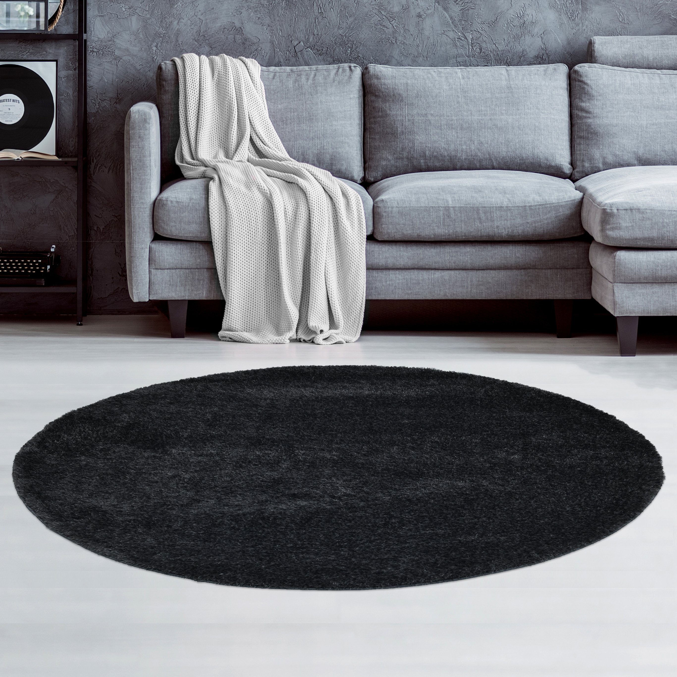 my home Hochflor-Teppich Malin, rund, Höhe: 43 mm, Uni-Farben, leicht glänz günstig online kaufen