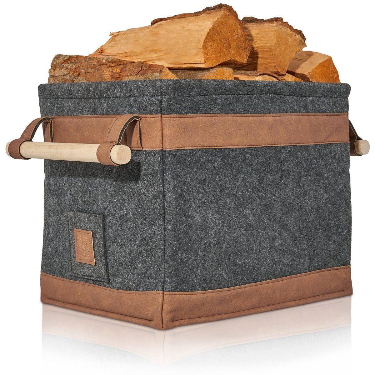 OAKAGE Kaminholzkorb Holzkorb für Kaminholz Feuerholzkorb Kaminkorb mit Lederboden, Schmutzabweisendes Innenfutter und Lederboden