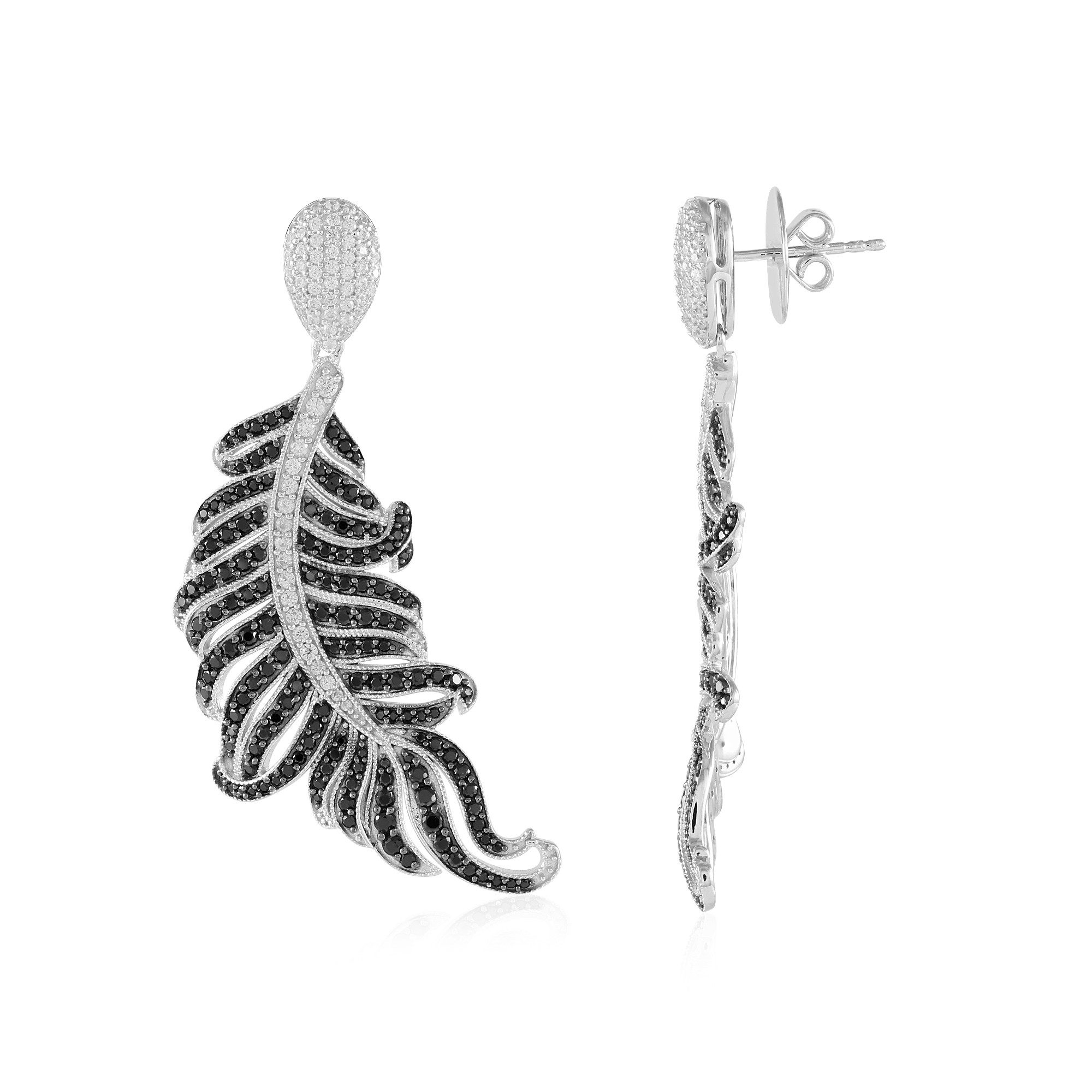 Cavill Ohrring-Set Schwarzer Spinell Sterling Silber Feder Ohrringe (2-tlg)