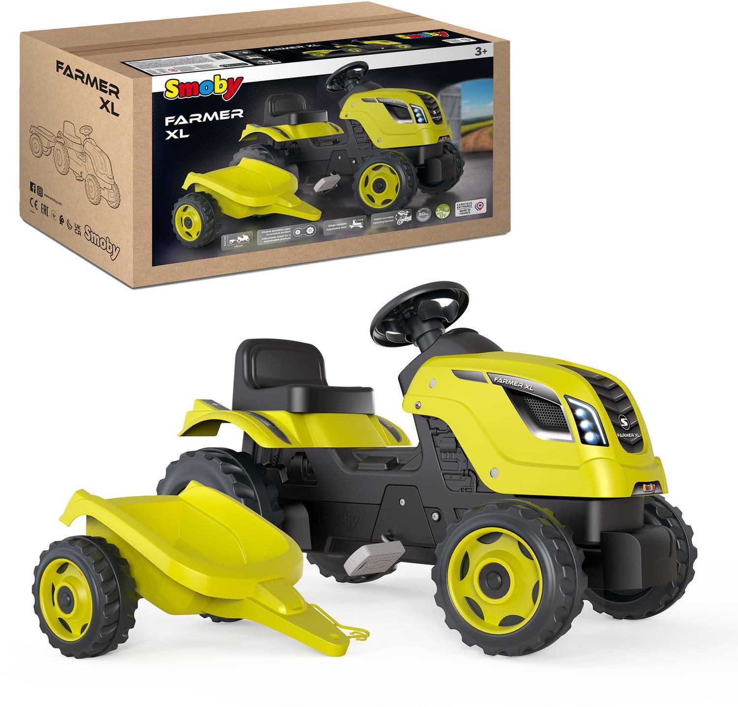 Smoby Trettraktor Outdoor Spielzeug Traktor mit Anhänger Farmer XL grün 7600710130