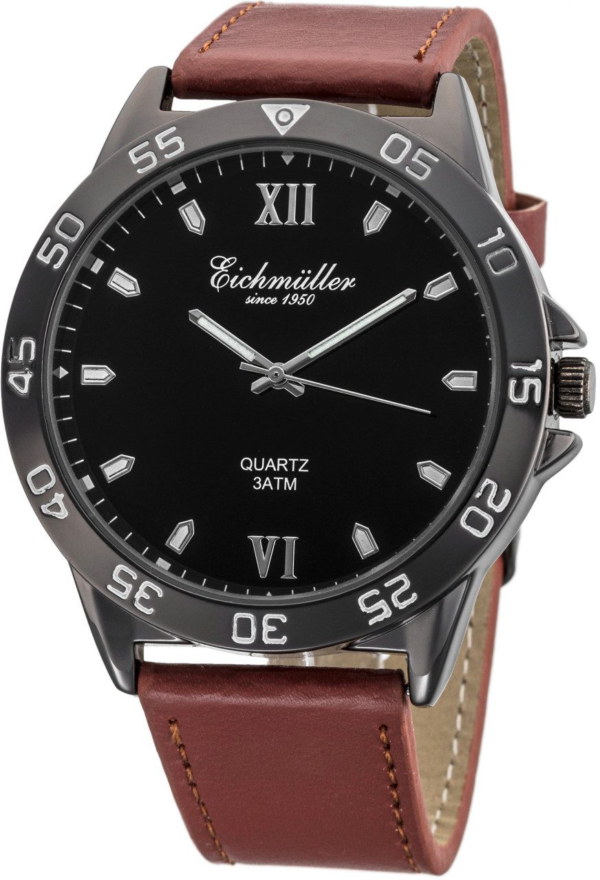 Eichmüller Quarzuhr Sportliche Herrenuhr Schwarz/Braun 44 mm RE1038