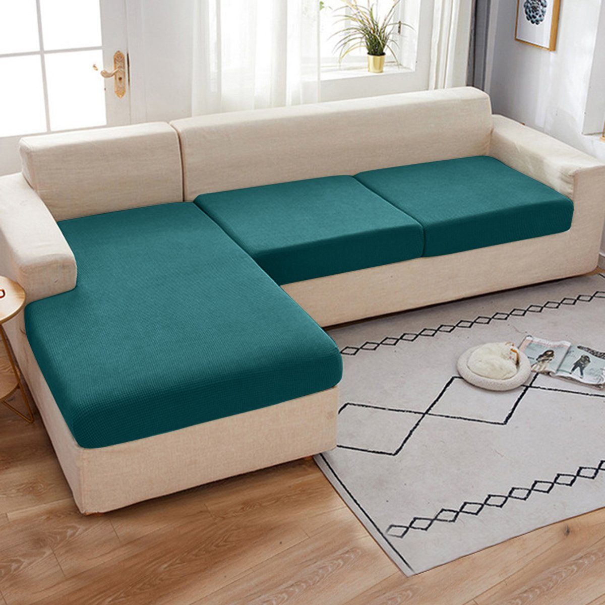 Rosnek Sofahusse Sofa Abdeckung Slipcover, weiche Flexibilität, im Wohnzimmer, erträglich; Möbel Protector Kissen; mit elastischen Boden