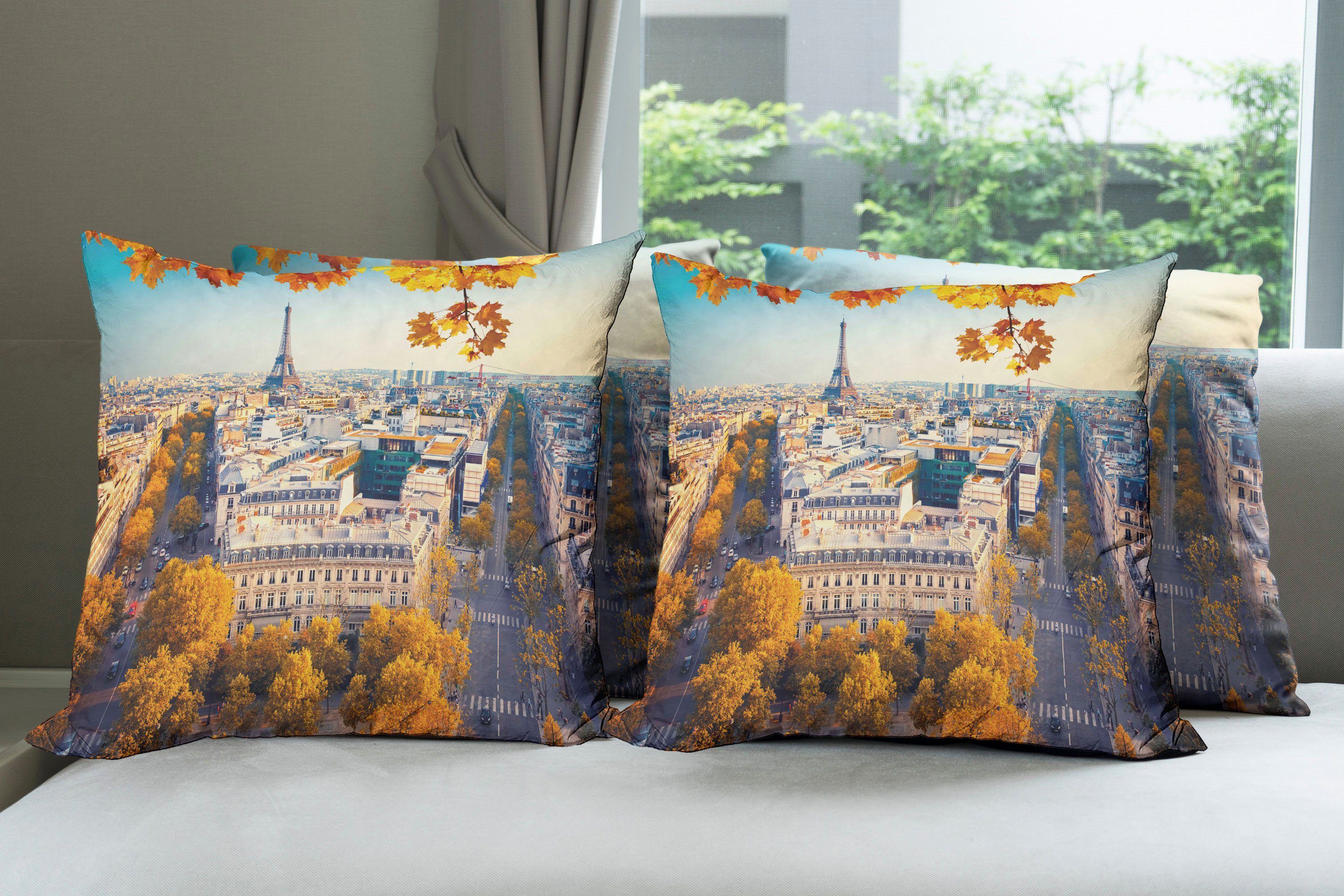 Stück), Eiffelturm Herbst Kissenbezüge Doppelseitiger (4 Abakuhaus Luftaufnahme Modern Accent Digitaldruck,