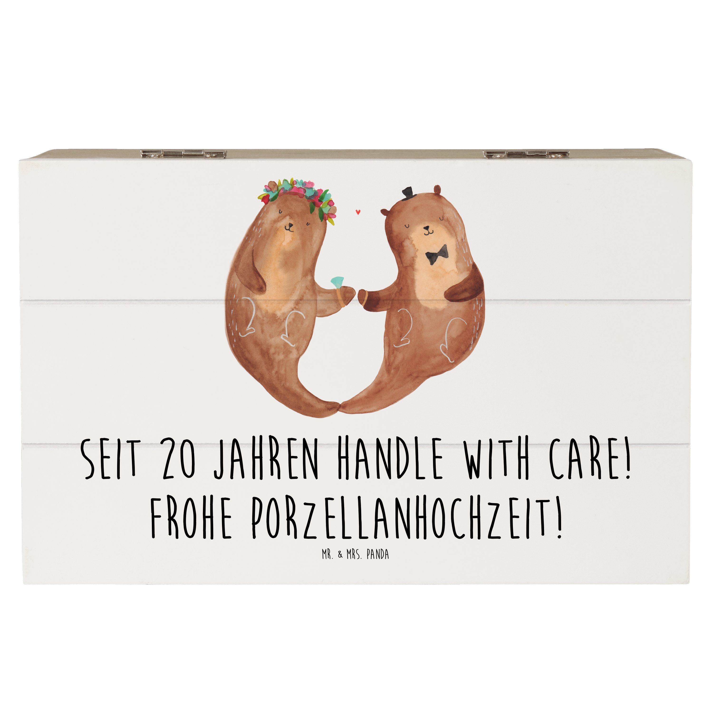 Dekokiste 19 x 12 cm 20. Hochzeitstag Porzellanhochzeit - Weiß - Geschenk, Ehej