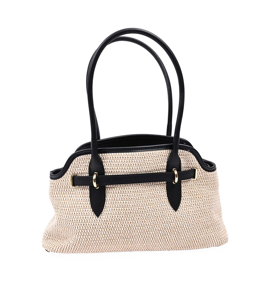 Goodman Design Handtasche Raffia-Schultertasche mit Lederdetails – Made in Italy, Hochwertige Verarbeitung und edles Design.