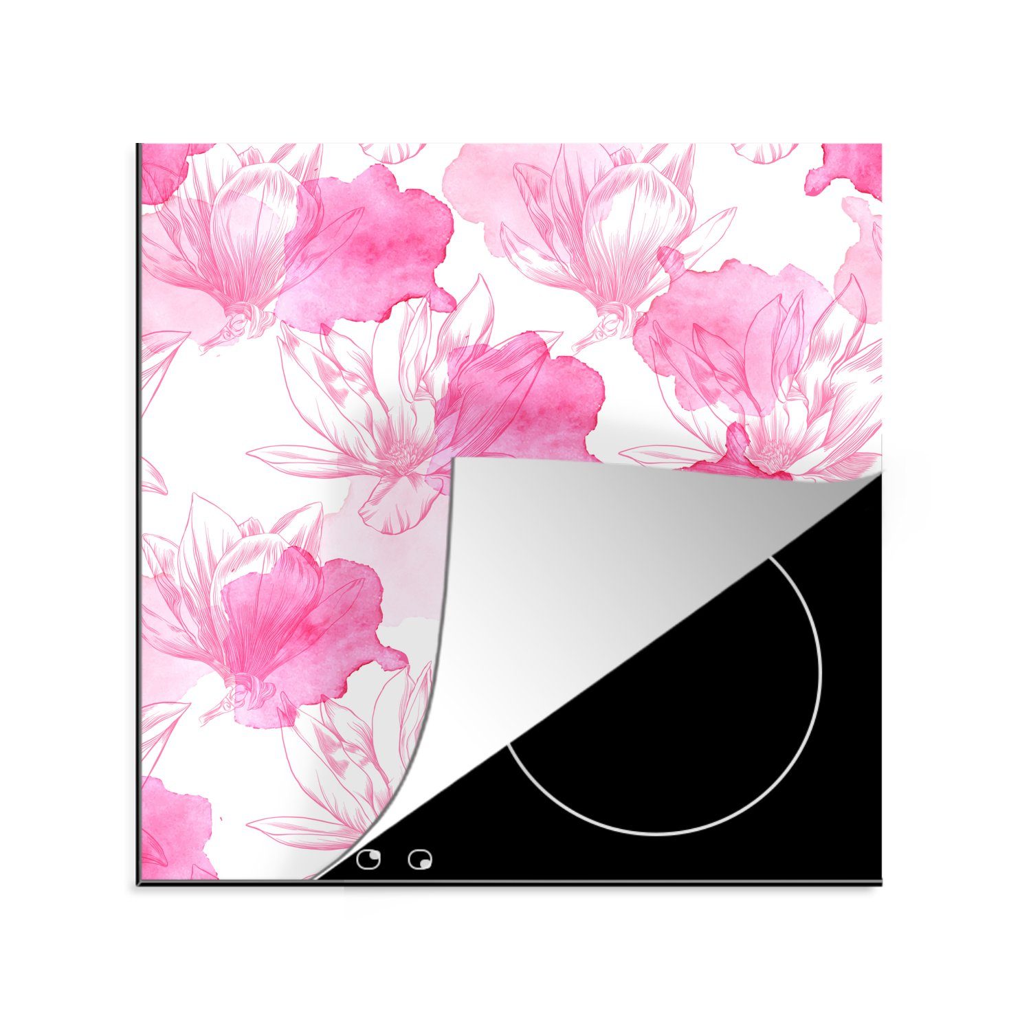 Frühling Magnolienblüten, MuchoWow tlg), (1 Arbeitsplatte Vinyl, Ceranfeldabdeckung, für Illustration Herdblende-/Abdeckplatte küche cm, 78x78