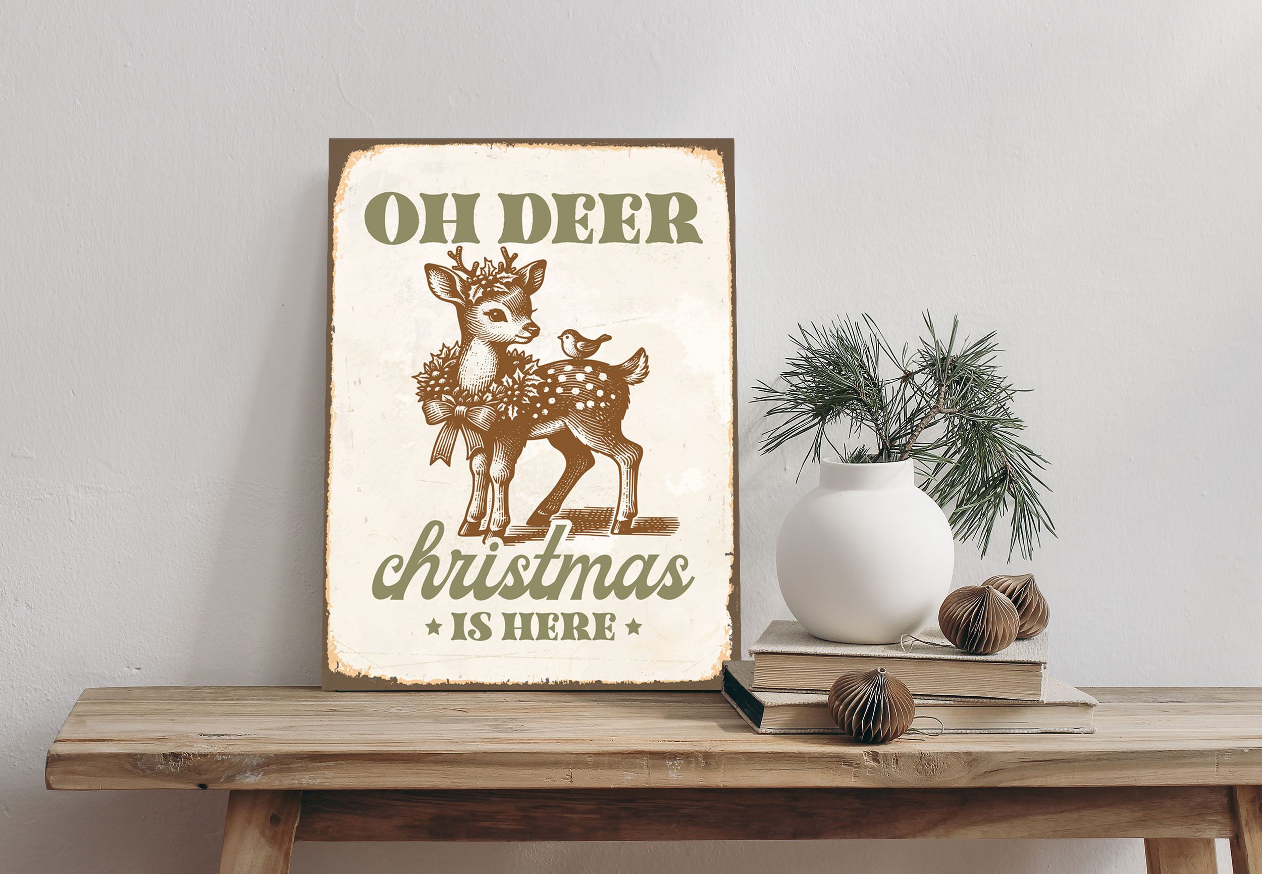 queence Alu-Dibond-Druck Rehkitz, Rehe, Weihnachten (1 St), Deer, Christmas, Schild