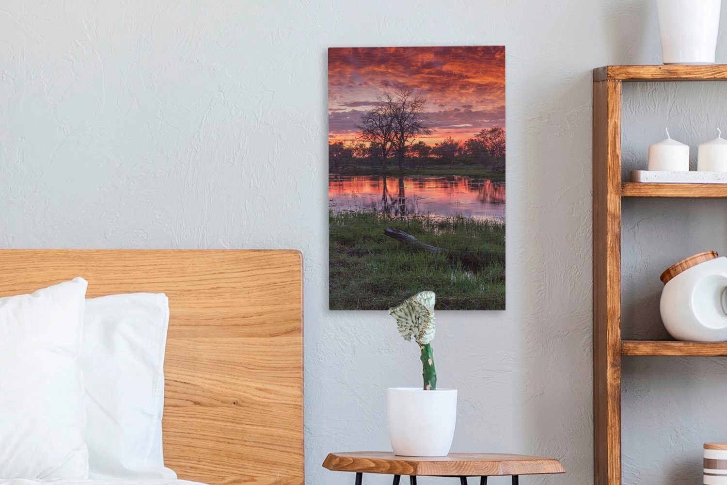 20x30 in OneMillionCanvasses® Leinwandbild cm Bäume Zackenaufhänger, und Leinwandbild (1 der fertig Sumpf bespannt Abenddämmerung Chobe-Nationalpark, Gemälde, im inkl. St),