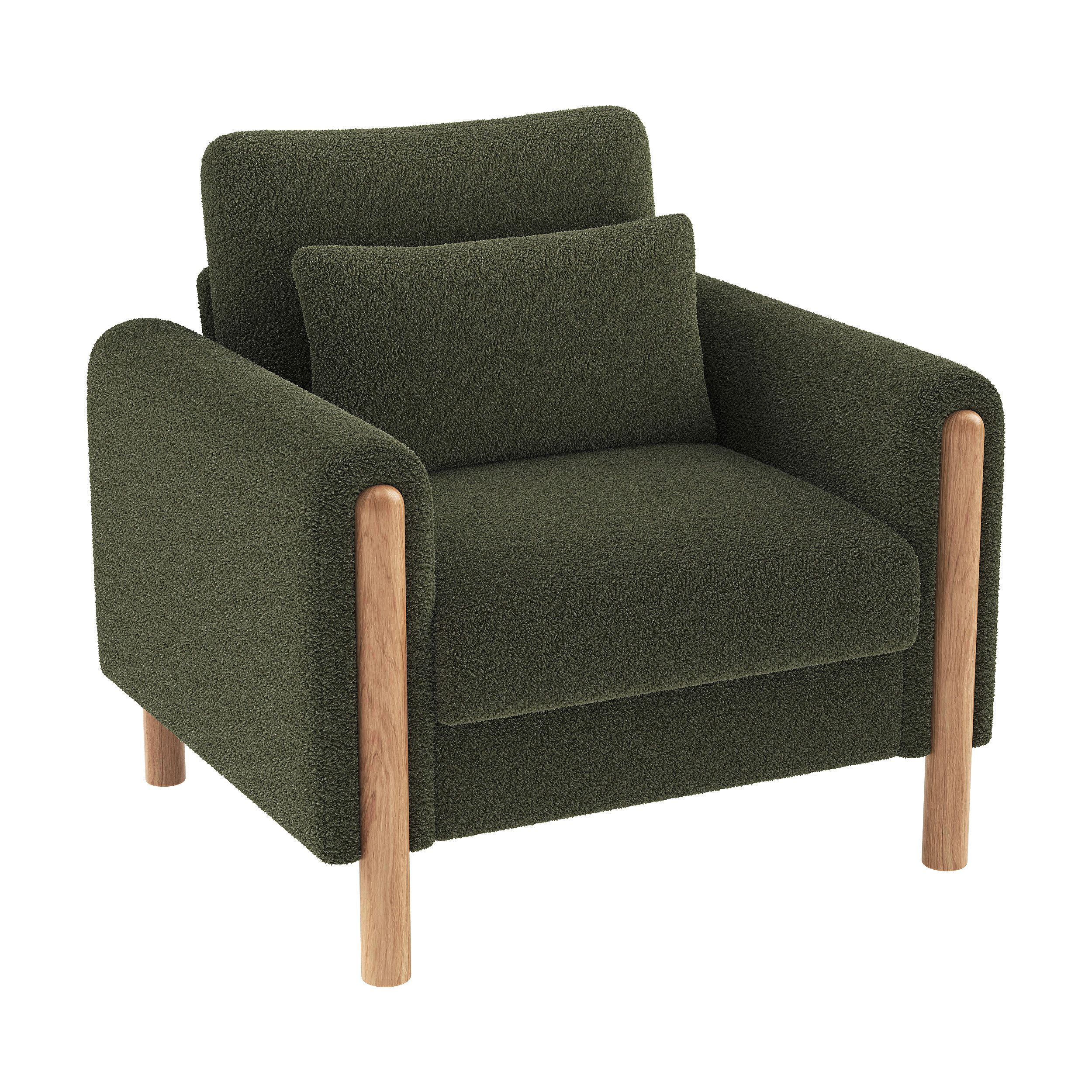 Flieks Relaxsessel mit Armlehnen und 1 Zierkissen (87x83x88,5 cm, 1-St., Sessel für Wohnzimmer, Büro oder Schlafzimmer), Einzelsessel Loungesessel Polstersessel Teddy-Samt, Massivholzgestell
