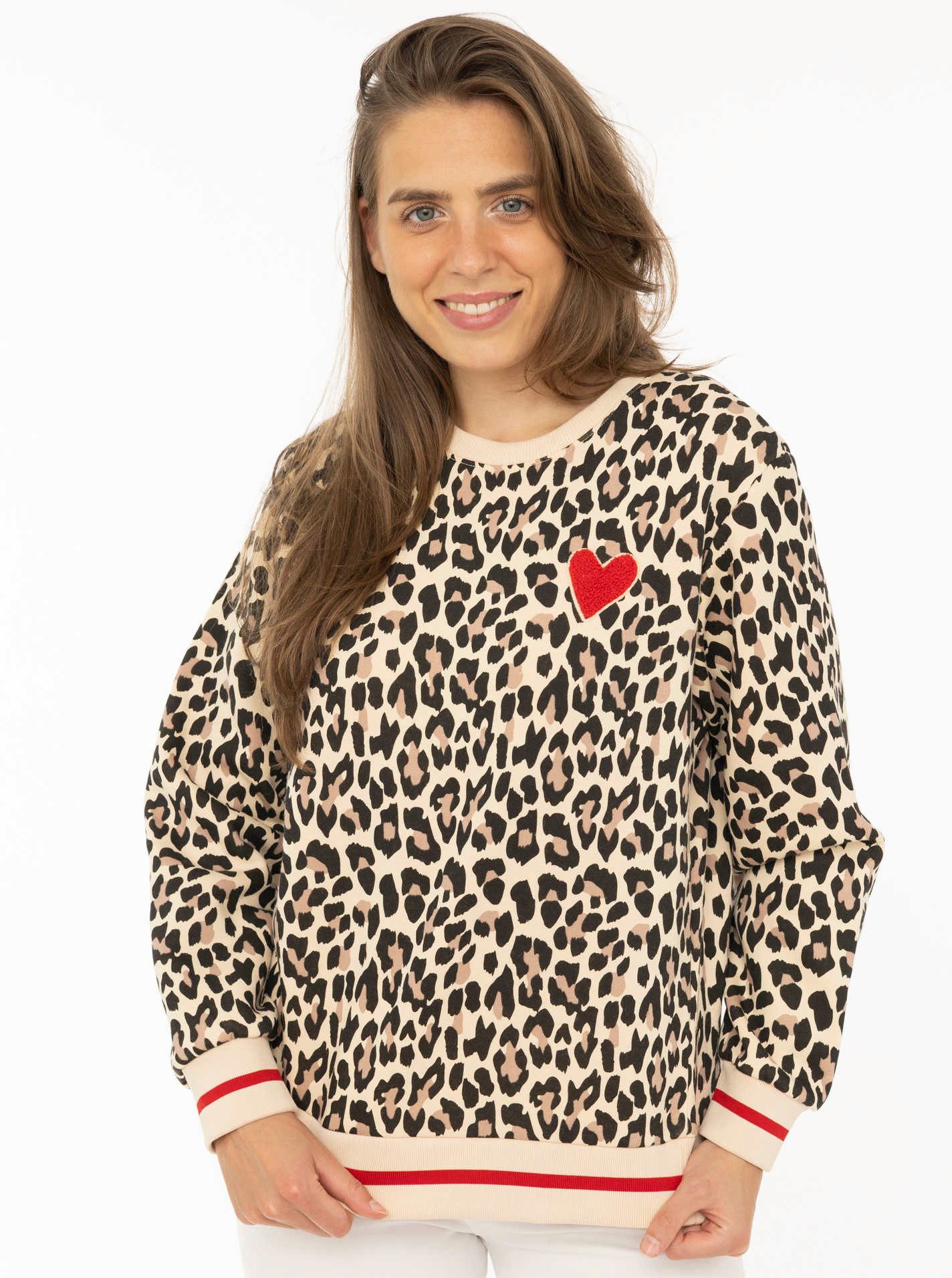 Zwillingsherz Sweatshirt "Leo Love" Mini Me, Rundhals, elastische Bündchen, Leo-Allover, Herzpatch