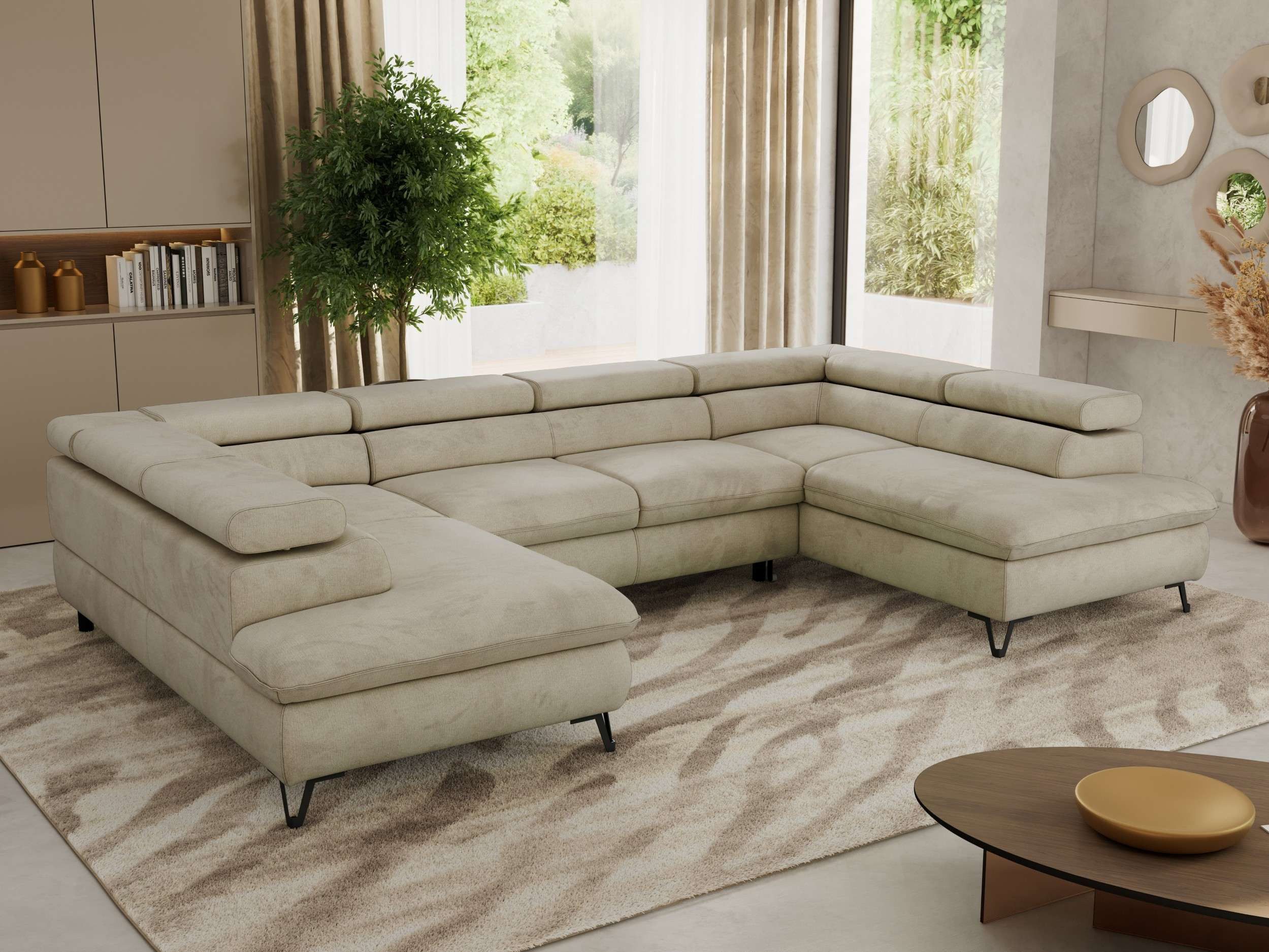 MKS MÖBEL Ecksofa PABLO U, Set, Wellenfeder, Metallbeine, HR35-Schaum, U-förmige Ecke, Wohnlandschaft, verstellbare Kopfstützen