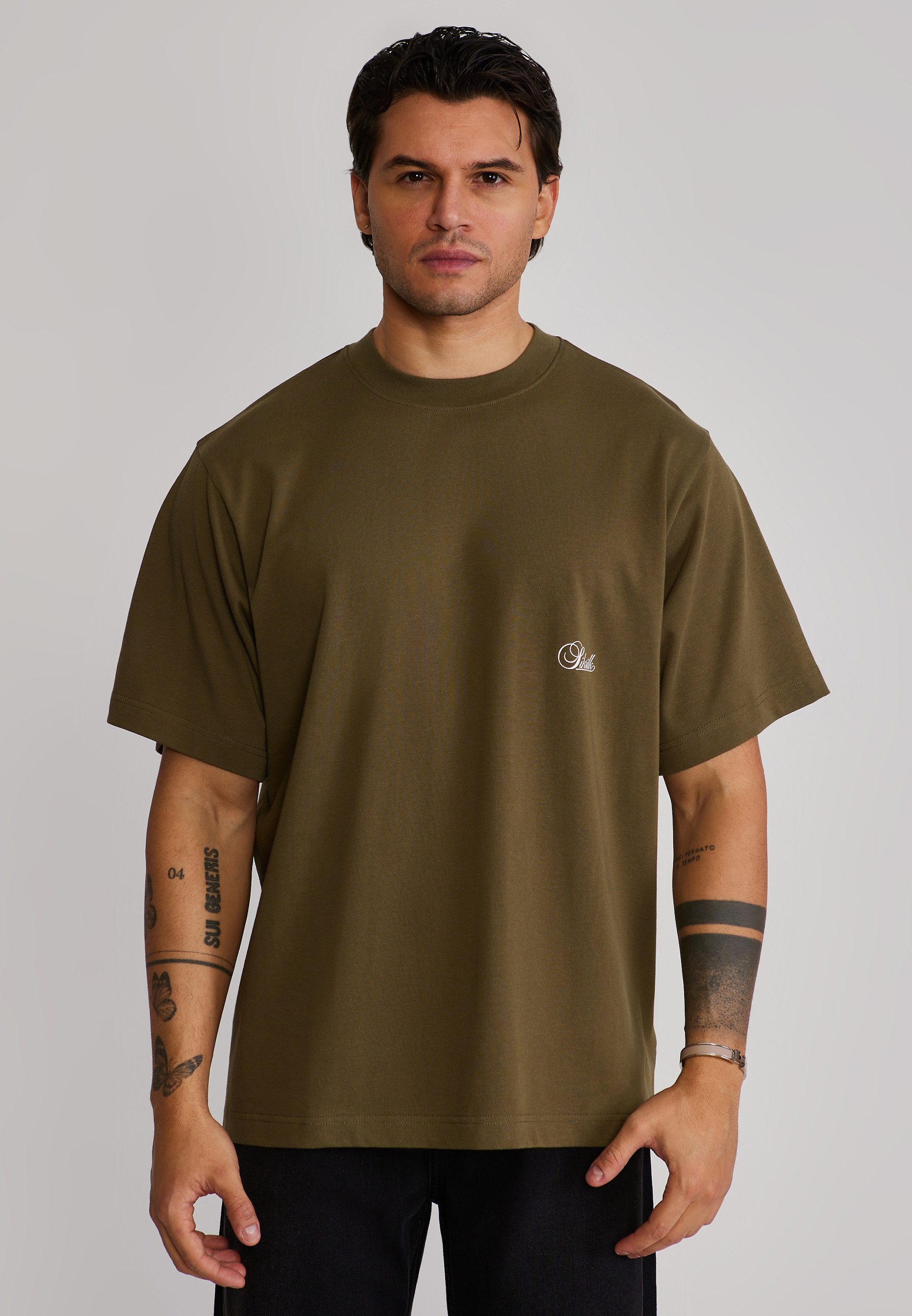 Siksilk T-Shirt SikSilk Herren Khaki Grün Oversized T-Shirt