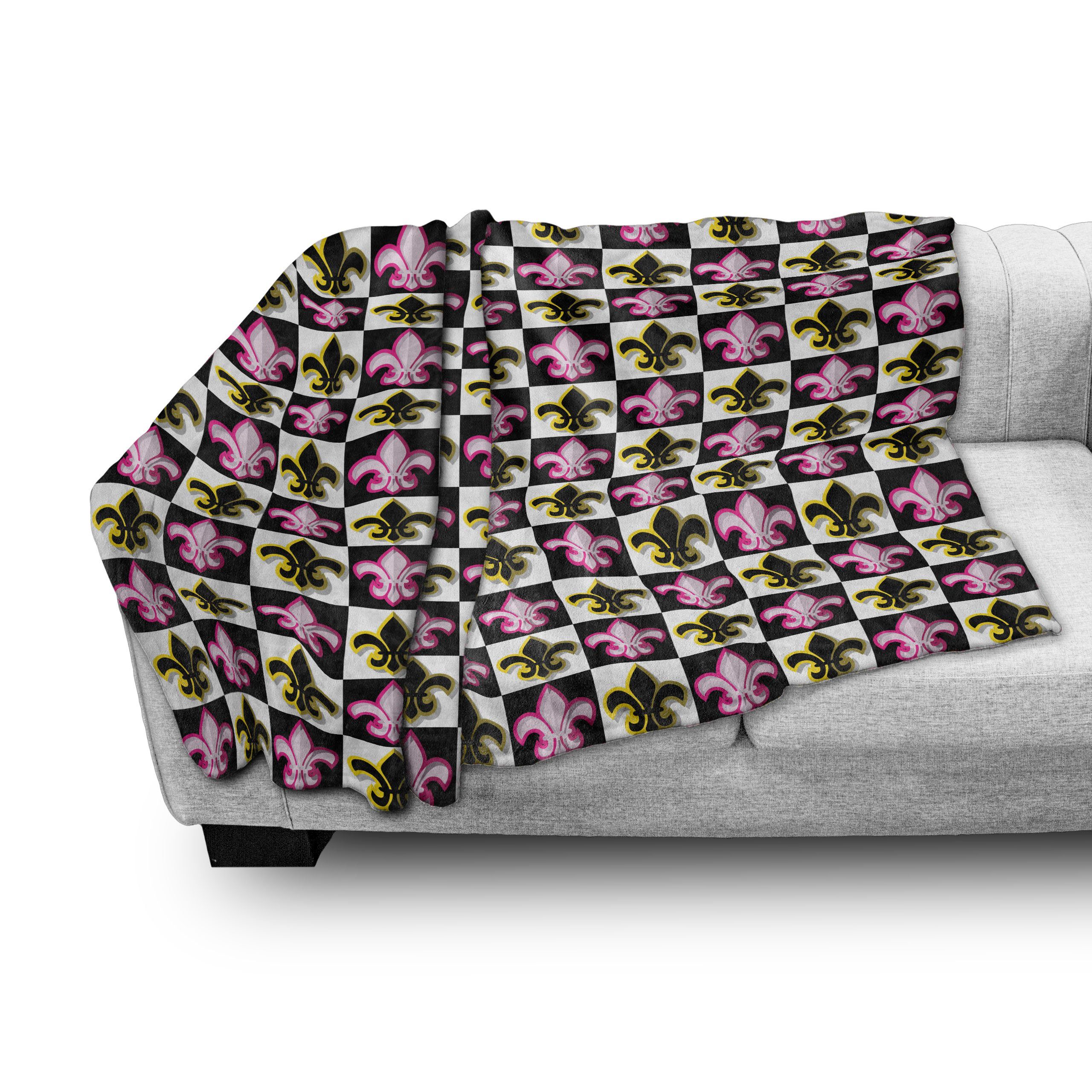 Wohndecke Gemütlicher Plüsch für Checkered Pop-Art den und Innen- Außenbereich, Fleur De Lis Abakuhaus