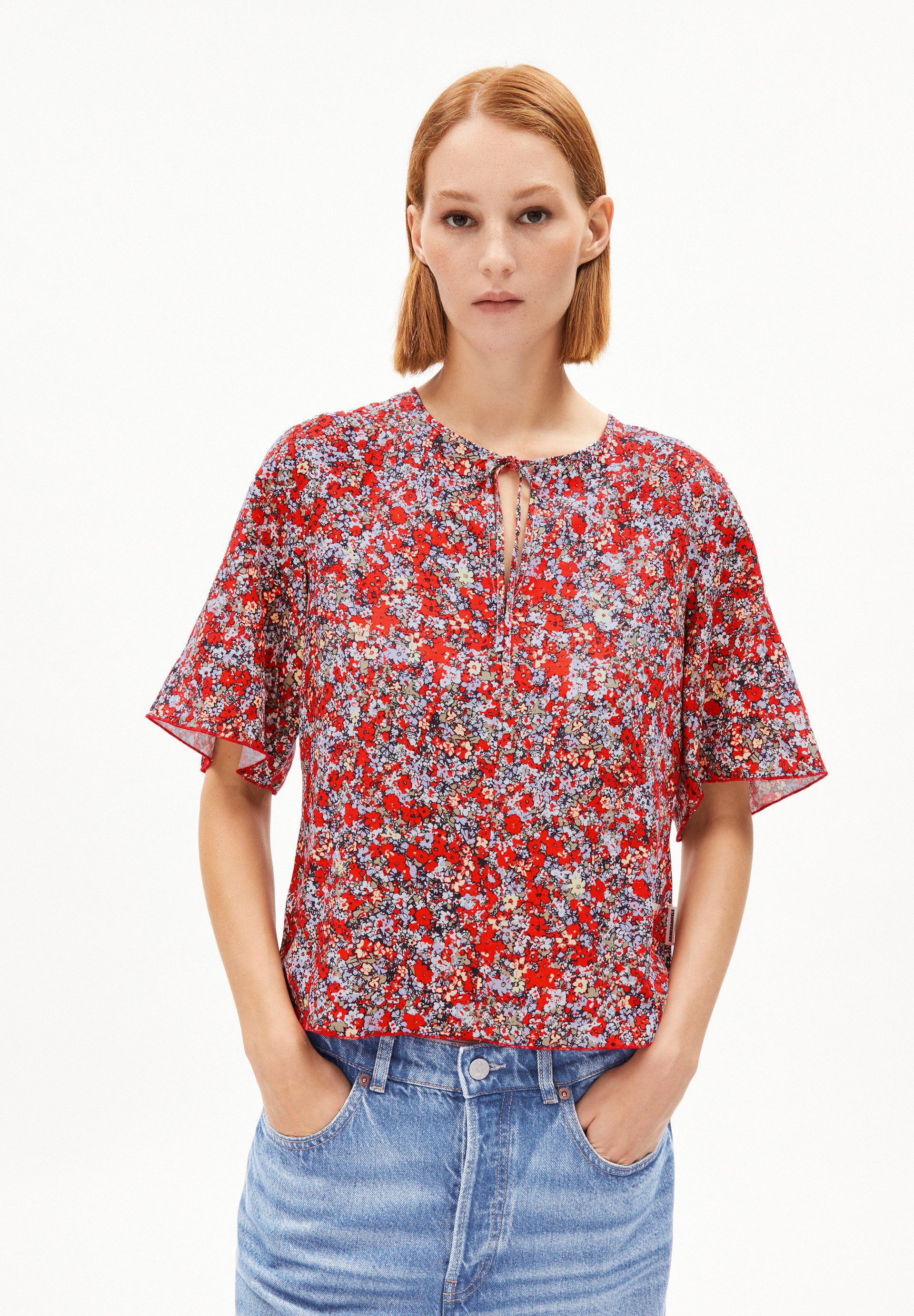 Kurzarmbluse ANDRIKAA MOSAIC LINO Bluse aus Leinen-Mix