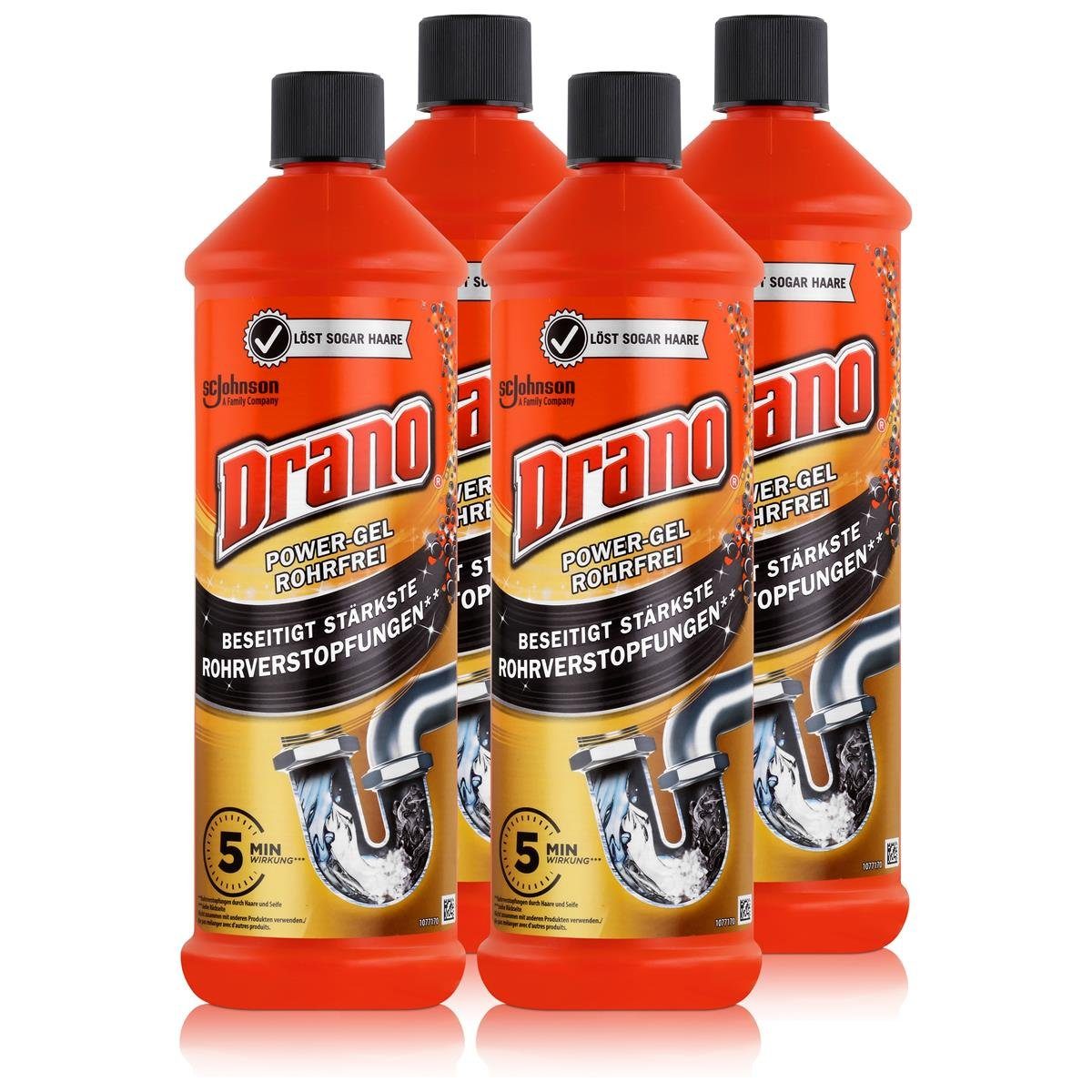 Drano Power-Gel Rohrfrei 1 Liter - Löst sogar Haare (4er Pack) Rohrreiniger