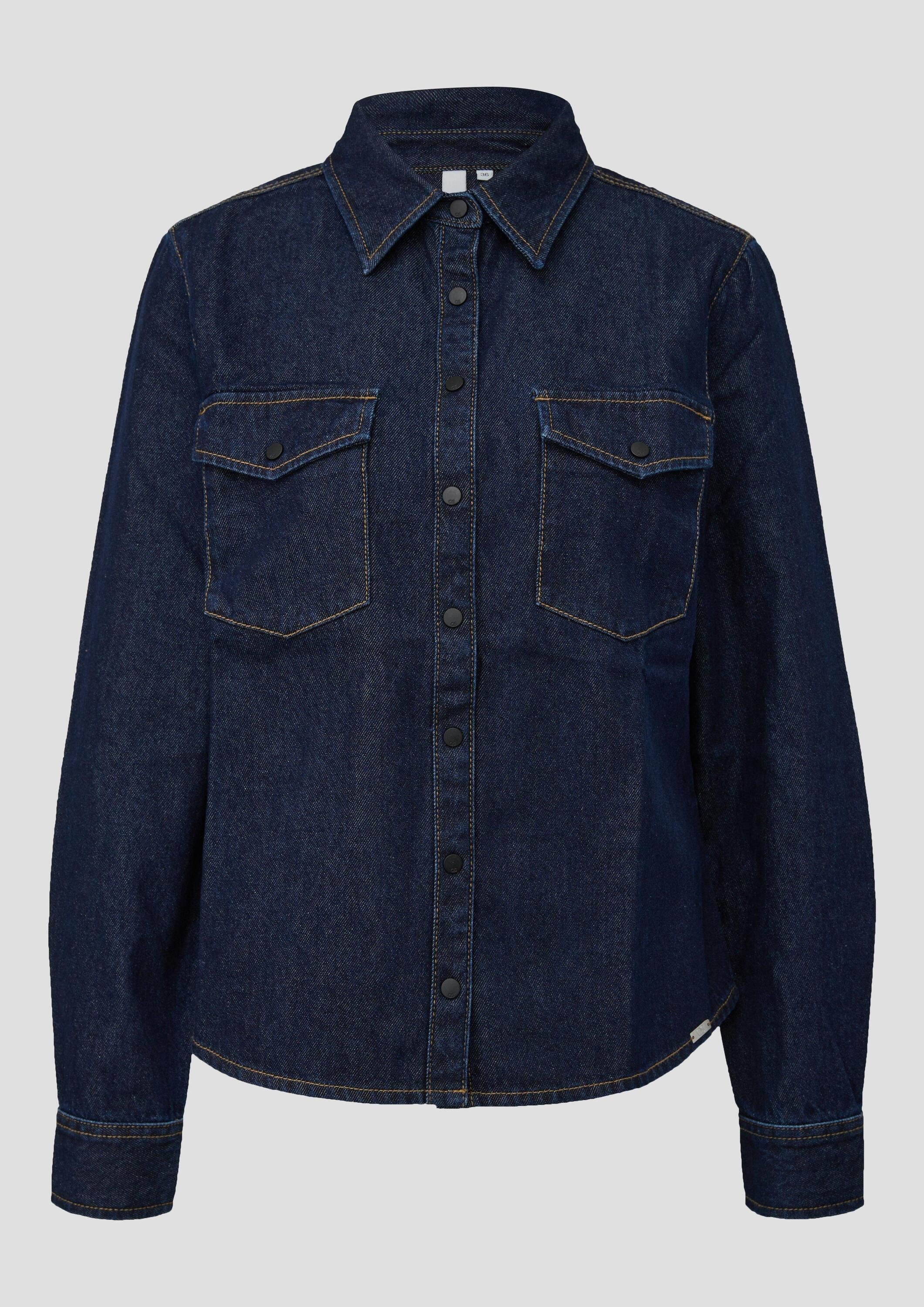 QS Langarmbluse Bluse Taillierte Denimbluse