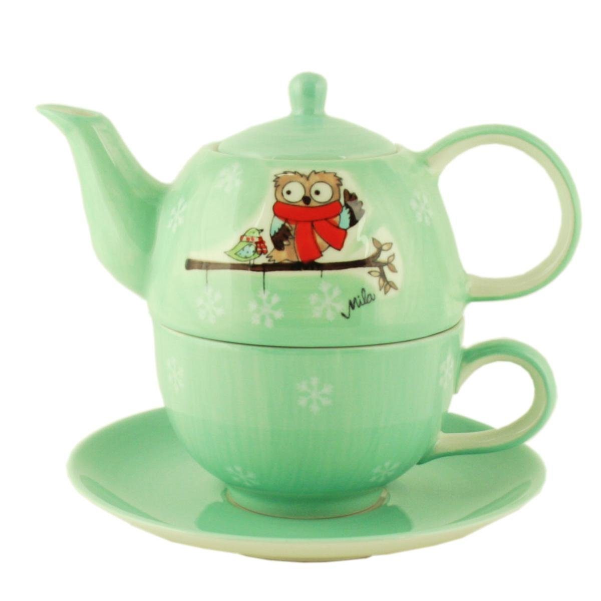 Mila Teekanne Mila Keramik Tee-Set Tea for One Hallo Winter-Eule, 0.4 l, (Set)
